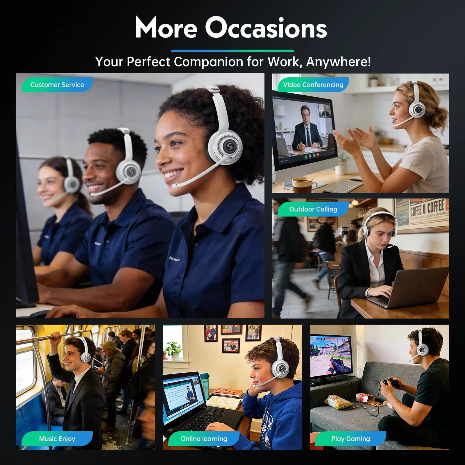 Wireless Headsets with Mic for Work, Wireless Headset for Cell Phones, Ultra Lightweight& 50+ Playtime, On Ear Bluetooth Headphone Fit for PC/Call Center/Computer/Laptop/Teams - White - Image 9
