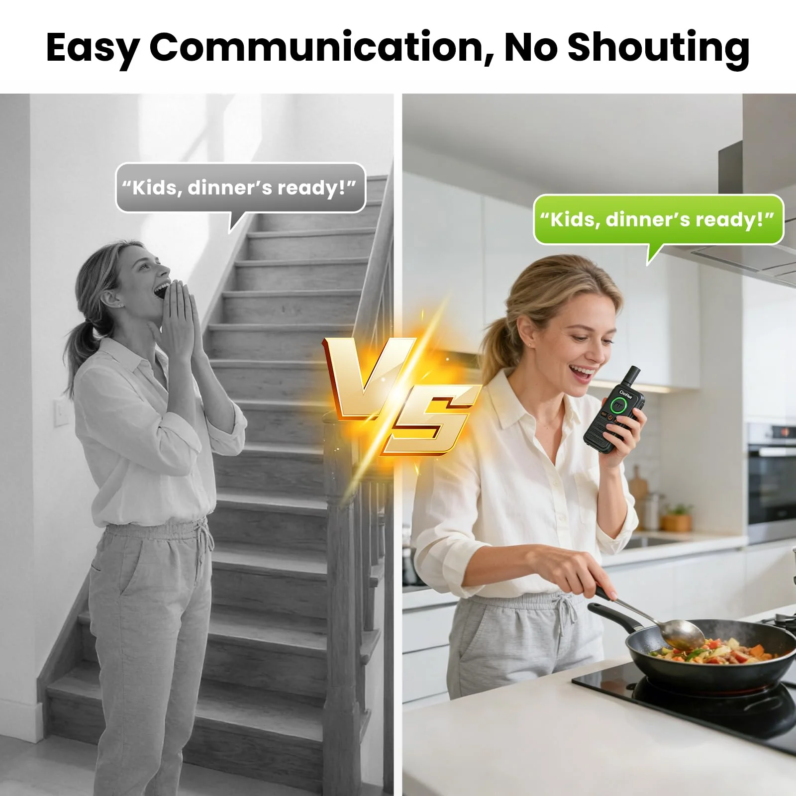 Wireless Home Security Intercom System with VOX Hands-Free & SOS Alarm, 1.5 Mile Long Range 2-Way Intercom, Large PTT Buttons, Portable Intercom for Elderly, Caregivers, House & Business (2 Pack) SET 1 - Image 6