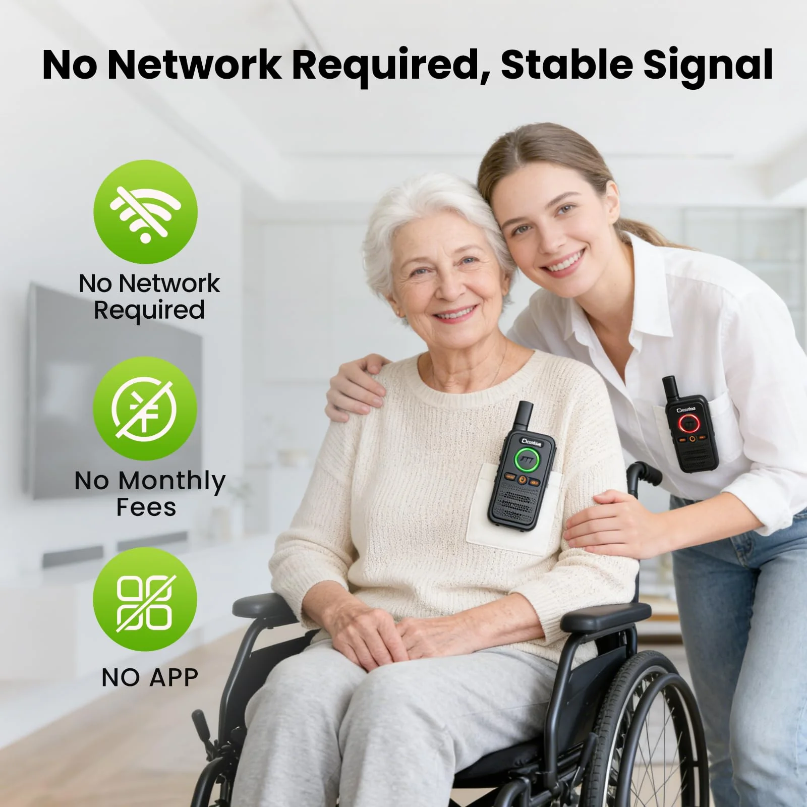 Wireless Home Security Intercom System with VOX Hands-Free & SOS Alarm, 1.5 Mile Long Range 2-Way Intercom, Large PTT Buttons, Portable Intercom for Elderly, Caregivers, House & Business (2 Pack) SET 1 - Image 9