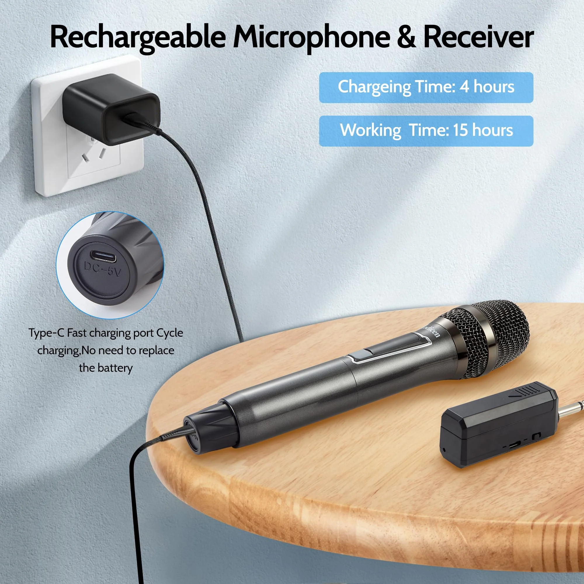Wireless Karaoke Microphone - Plug & Play Handheld Mic System with Receiver for Smart TV, Singing, Parties (Black, 2 Mic) Black - Image 3