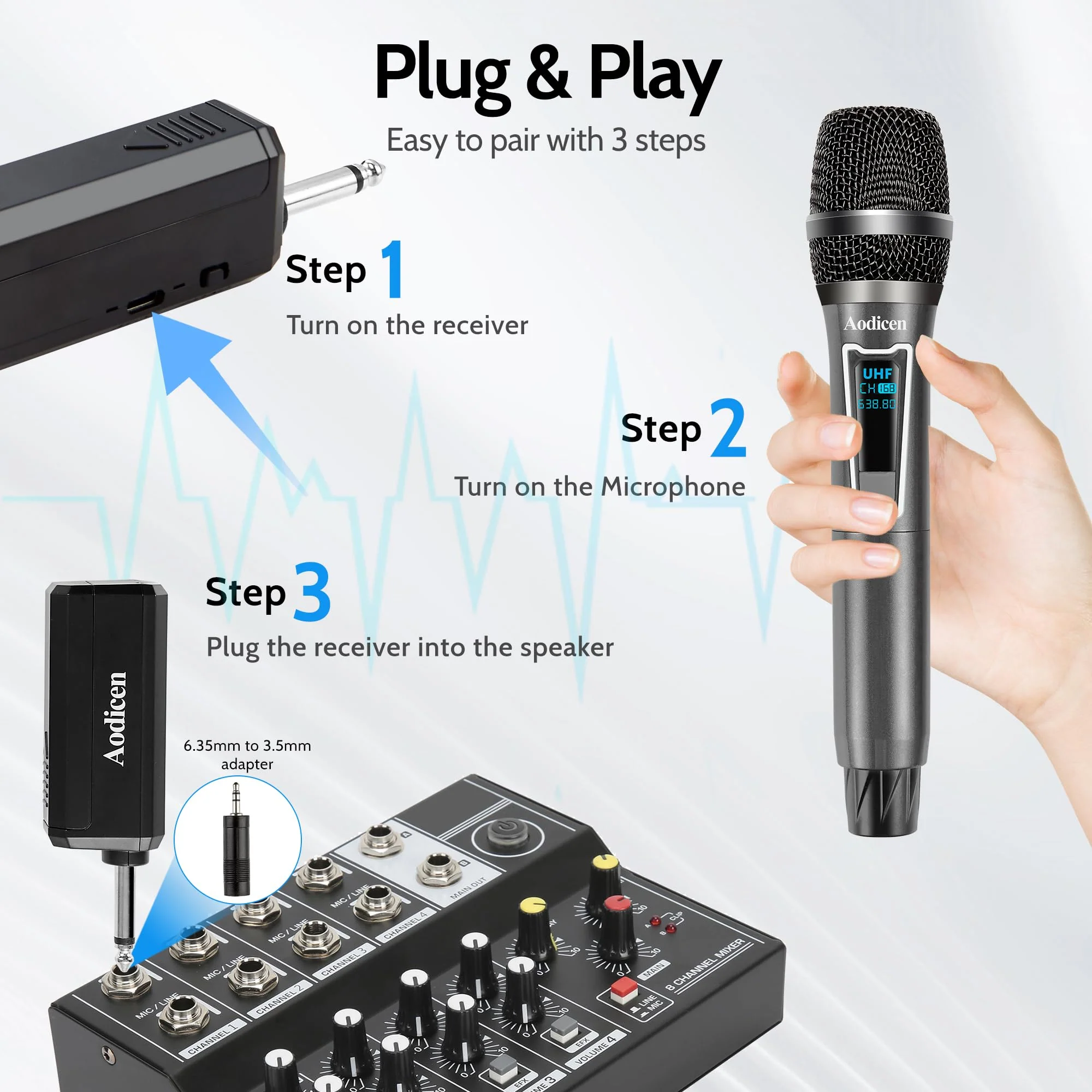 Wireless Karaoke Microphone - Plug & Play Handheld Mic System with Receiver for Smart TV, Singing, Parties (Black, 2 Mic) Black - Image 4