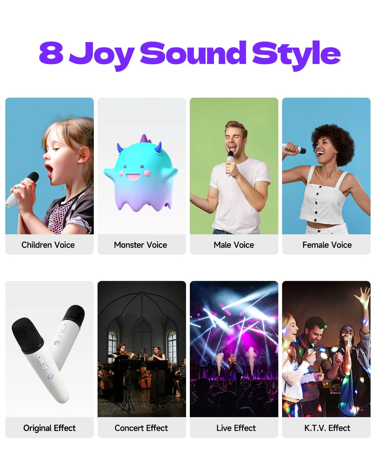 Wireless Karaoke Microphones with 8 Joy Tune Effects, Handheld Rechargeable Single Mic with 3.5mm AUX Receiver, Car Karaoke Micphone with Portable Storage Bag for Cars, Speaker, Phones (Not for Tesla) - Image 5