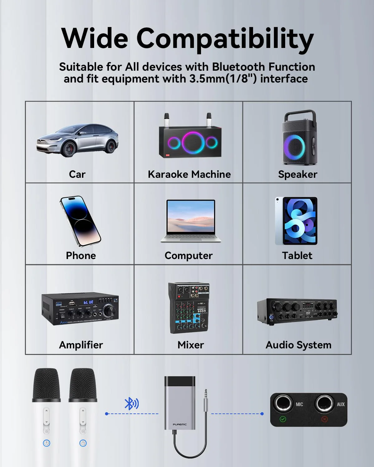 Wireless Karaoke Microphones with 8 Joy Tune Effects, Handheld Rechargeable Single Mic with 3.5mm AUX Receiver, Car Karaoke Micphone with Portable Storage Bag for Cars, Speaker, Phones (Not for Tesla) - Image 7