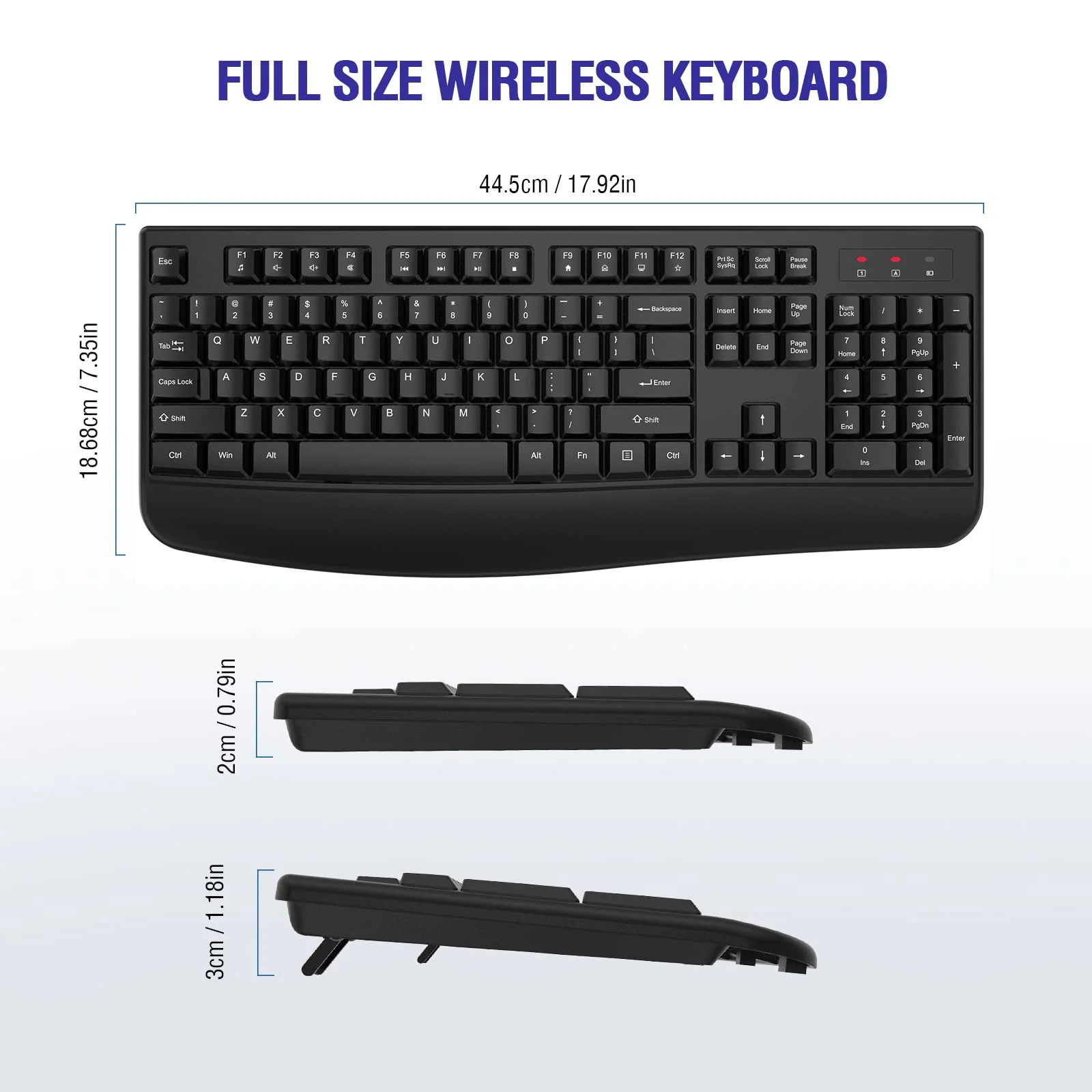Wireless Keyboard, 2.4G Full-Sized Ergonomic Wireless Computer Keyboard with Wrist Rest for Windows, Mac OS Laptop/PC/Desktop/Notebook(Black) Black - Image 6