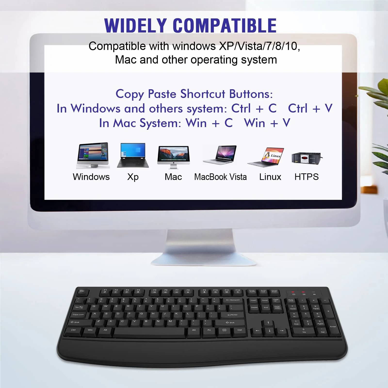 Wireless Keyboard, 2.4G Full-Sized Ergonomic Wireless Computer Keyboard with Wrist Rest for Windows, Mac OS Laptop/PC/Desktop/Notebook(Black) Black - Image 7