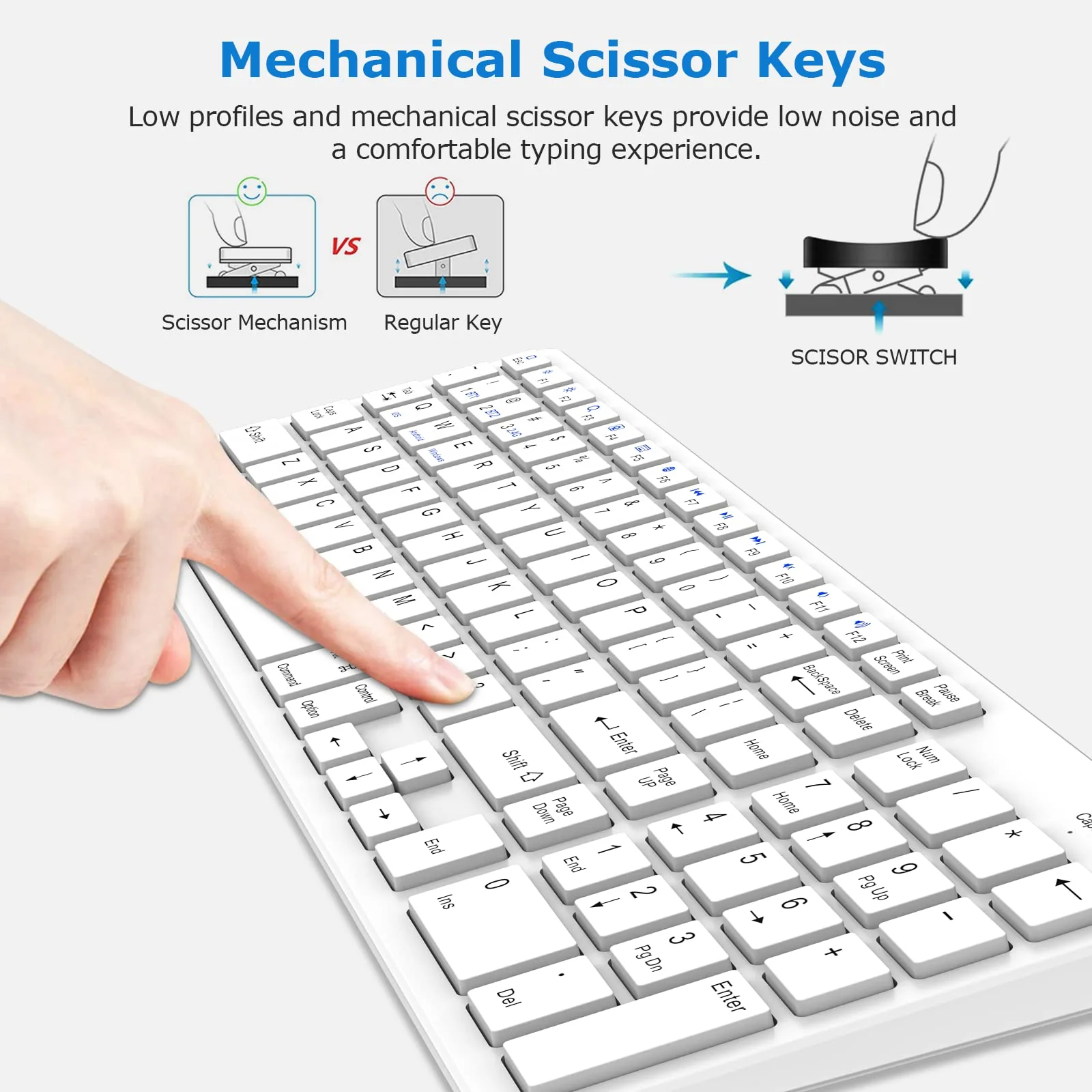 Wireless Keyboard, Bluetooth Keyboard with Number Pad, 2.4G+Bluetooth Full-Size Quiet Computer Keyboard for iPad 10.2(9th/8th/7th)/iPad Air 5th/4th/iPad Pro 11/12.9, iPad 10.5/9.7/iPad Mini (White) White - Image 4
