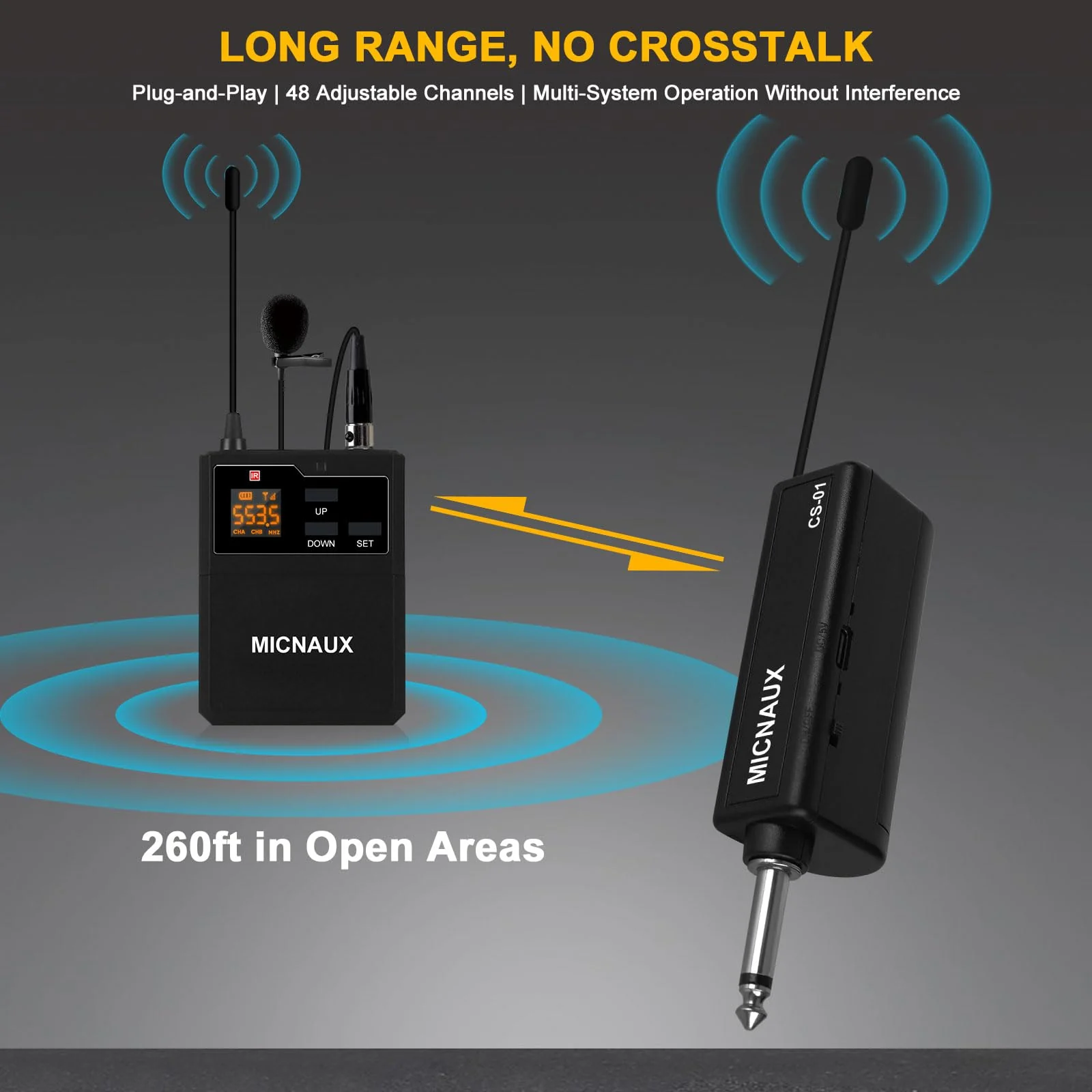 Wireless Lapel Microphone System with Headset & Lavalier Mics, UHF Bodypack Transmitters, Mini Rechargeable Receiver, 48 Channels in 500MHz, 260ft Range, Plug & Play for Wedding Speech Church BXMIC01 - Image 3