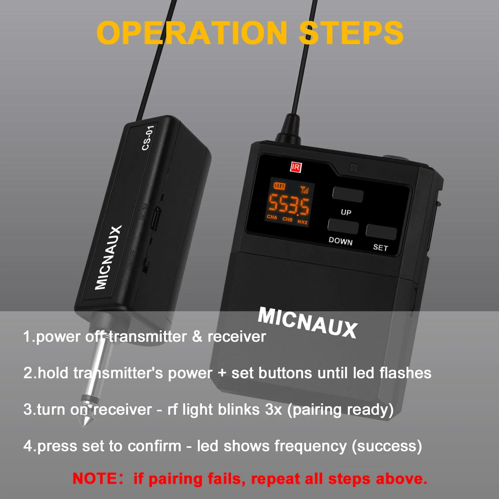 Wireless Lapel Microphone System with Headset & Lavalier Mics, UHF Bodypack Transmitters, Mini Rechargeable Receiver, 48 Channels in 500MHz, 260ft Range, Plug & Play for Wedding Speech Church BXMIC01 - Image 7