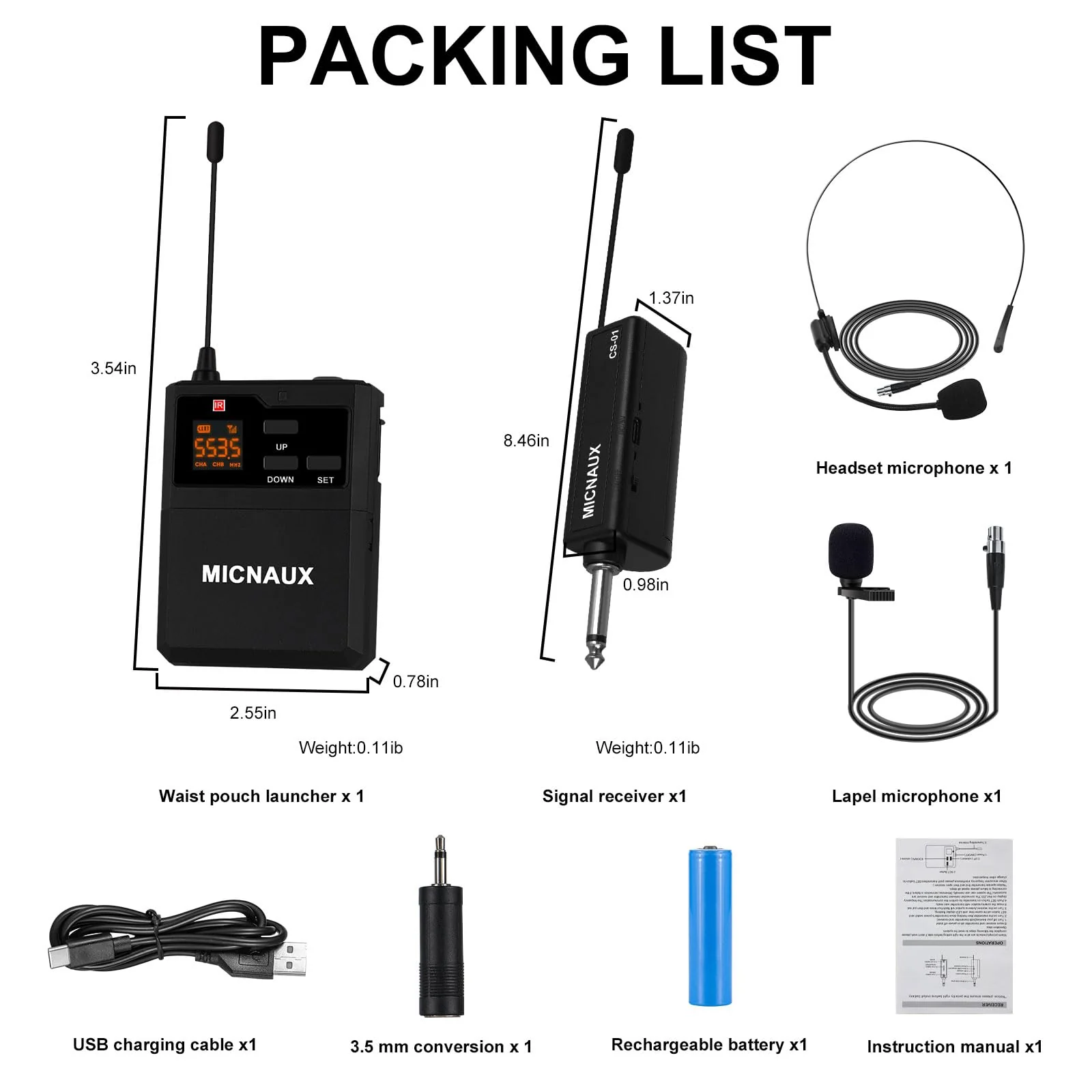 Wireless Lapel Microphone System with Headset & Lavalier Mics, UHF Bodypack Transmitters, Mini Rechargeable Receiver, 48 Channels in 500MHz, 260ft Range, Plug & Play for Wedding Speech Church BXMIC01 - Image 9