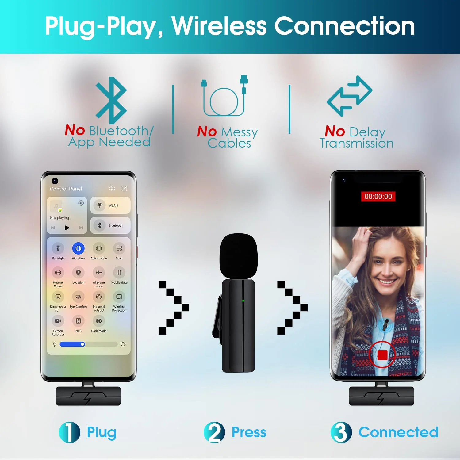 Wireless Lavalier Lapel Microphone for iPhone 15/Android/Computer - Bluetooth Mini Phone Mic for Video Recording, Clip-on USB C Microphones for YouTube Tiktok Podcast Vlog & Livestream USB C for iPhone 15 - Image 2