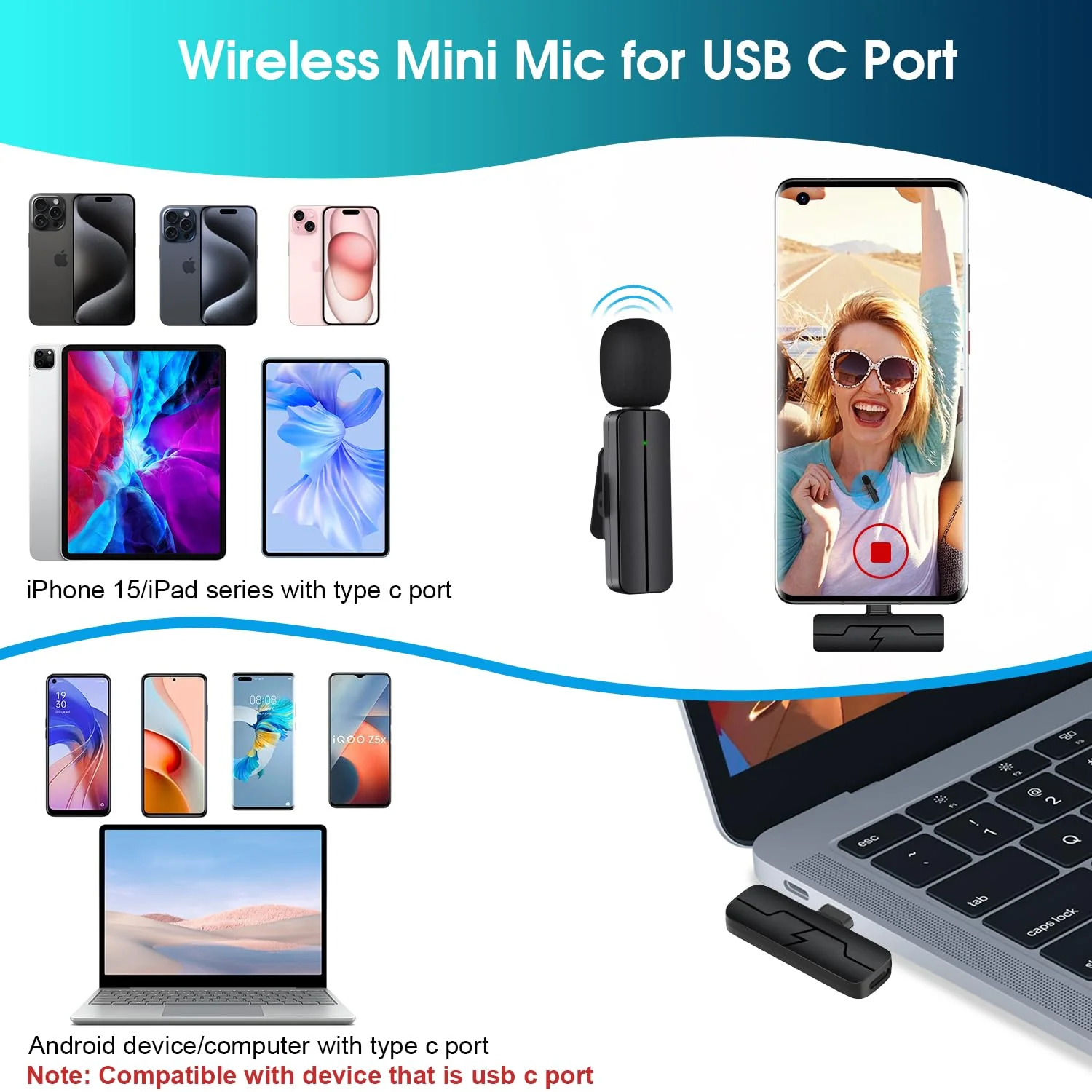 Wireless Lavalier Lapel Microphone for iPhone 15/Android/Computer - Bluetooth Mini Phone Mic for Video Recording, Clip-on USB C Microphones for YouTube Tiktok Podcast Vlog & Livestream USB C for iPhone 15 - Image 6