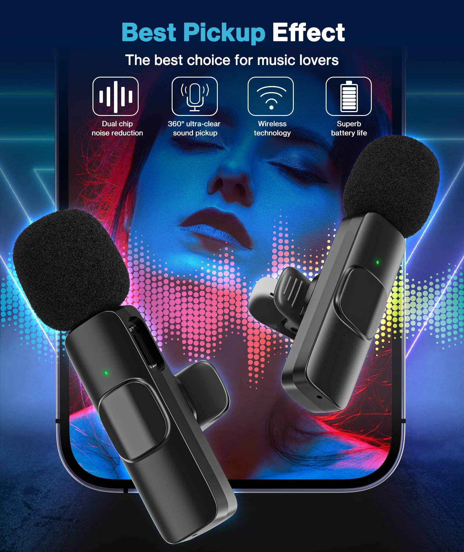 Wireless Lavalier Microphone for Android/iPhone/Computer/Laptop, Wireless Mic for iPhone15 with Noise Reduction Chip, Mini Microphone for Recording Podcast YouTube, TikTok(2 Pack) - Image 2