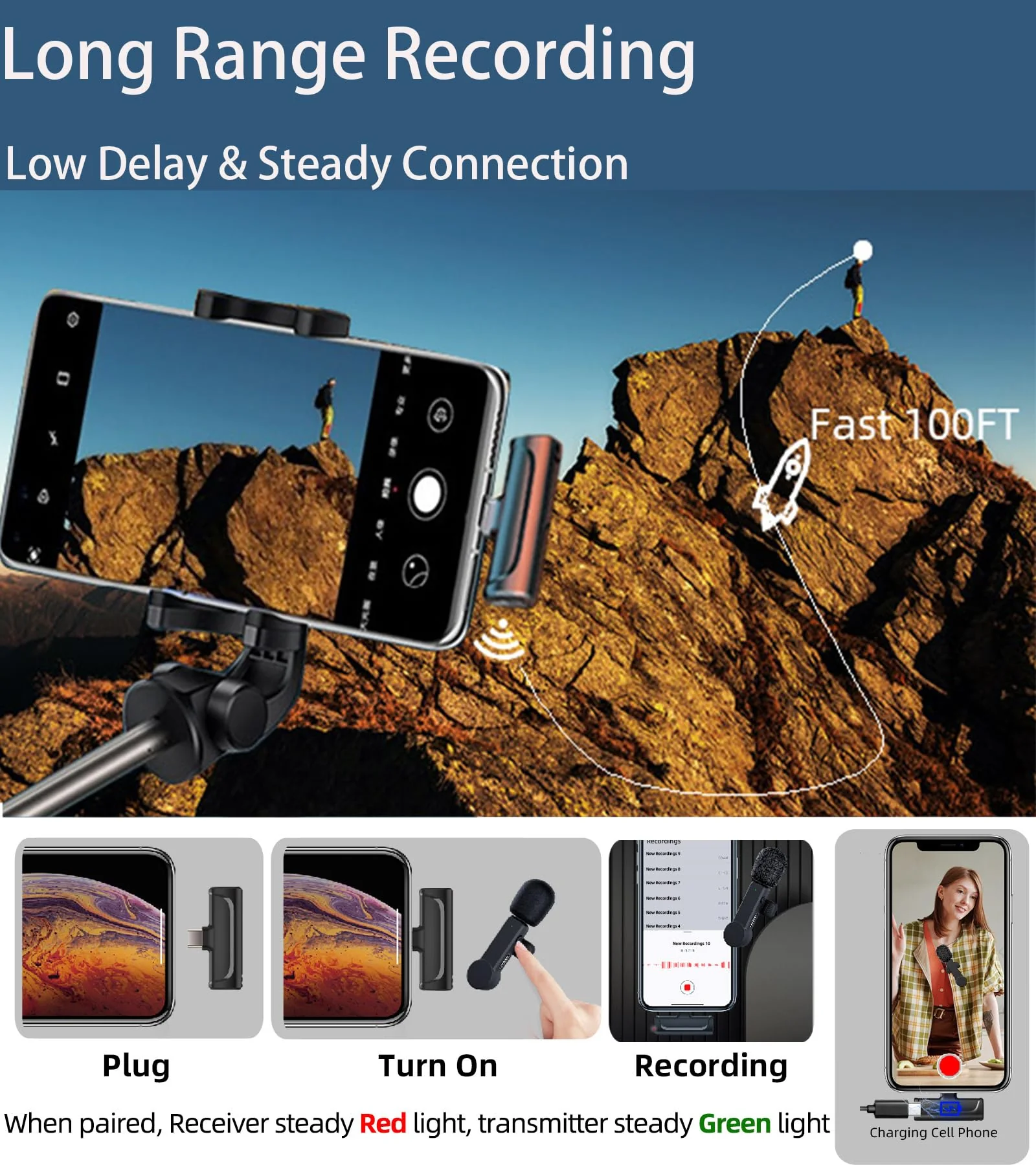 Wireless Lavalier Microphone for iPhone 15 Android iPad - Cordless USB-C Mic for Video Recording Vlog, Crystal Clear Sound, Noise Reduction USB-C Mic with Lightning Adapter - Image 7