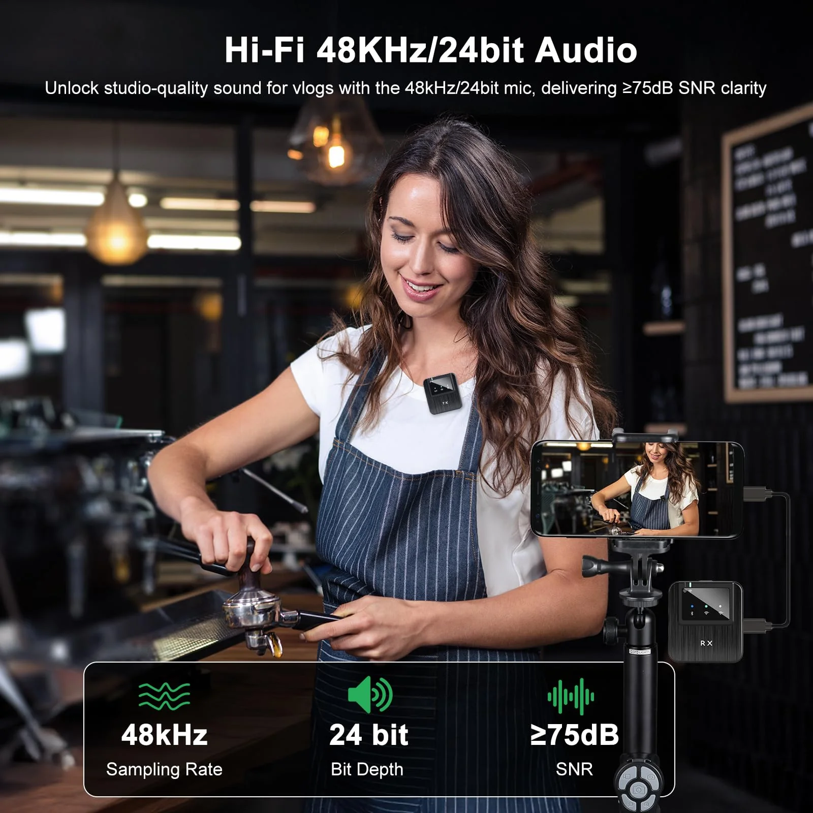 Wireless Lavalier Microphone for iPhone 16/15/14,Android,Camera,ipad and Laptop,Small iPhone Mic for Video Recording,TikTok,Noise Cancelling,48KHz/24Bit,10H Battery Life-K63 - Image 3