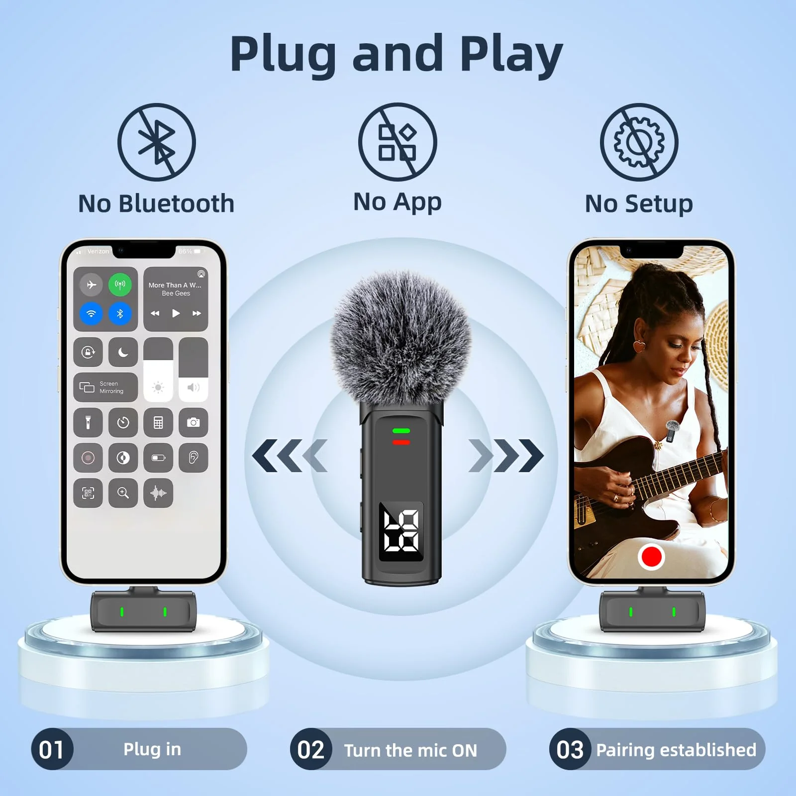 Wireless Lavalier Microphone for iPhone 16 - USB C Phone Microphone for Video Recording with Noise Reduction Mini Mics 35H Charging Case 75FT Transmission Black TX-DM10B - Image 5
