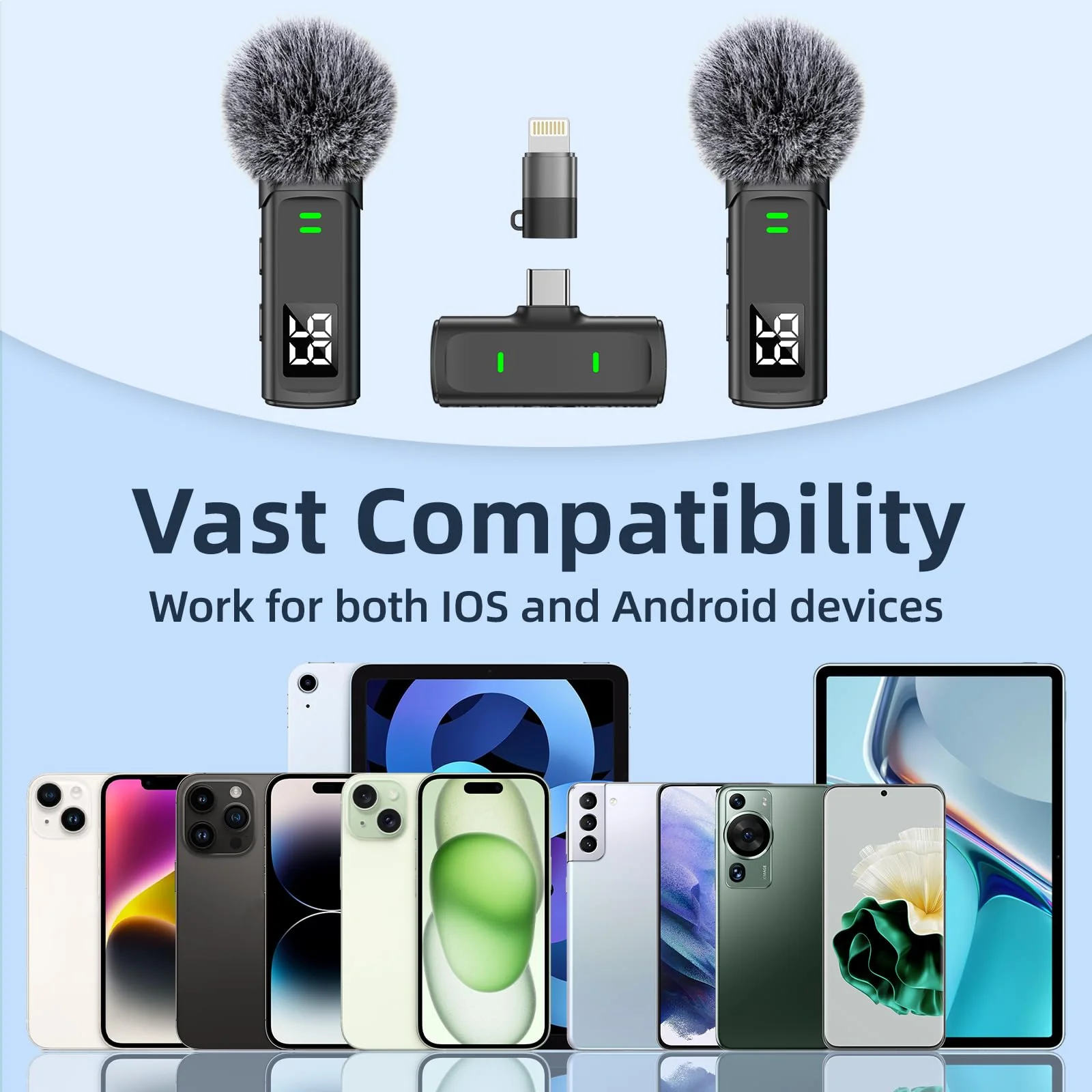 Wireless Lavalier Microphone for iPhone 16 - USB C Phone Microphone for Video Recording with Noise Reduction Mini Mics 35H Charging Case 75FT Transmission Black TX-DM10B - Image 6