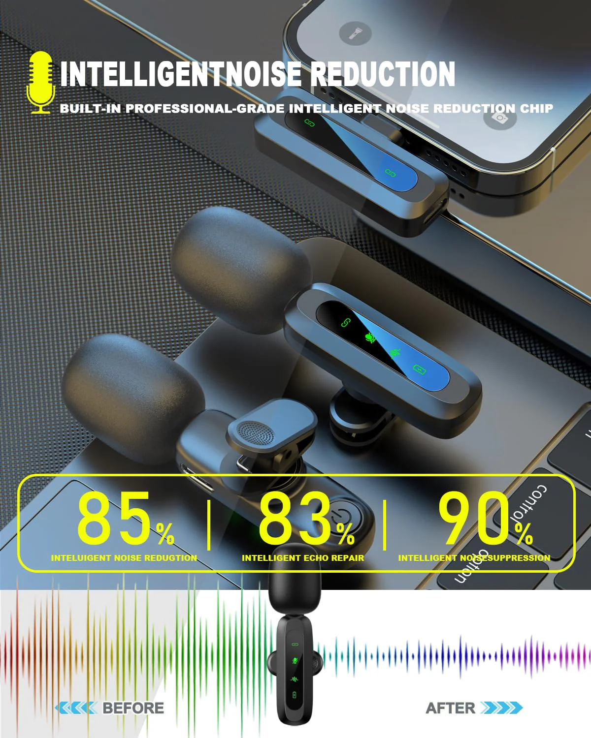 Wireless Lavalier Microphone for iPhone 5-14 / iPad - Professional Noise Reduction Wireless Microphone, Lightning Lapel Mini Microphones for Tiktok, YouTube, Vlog, Recording, Live Streaming - Image 3