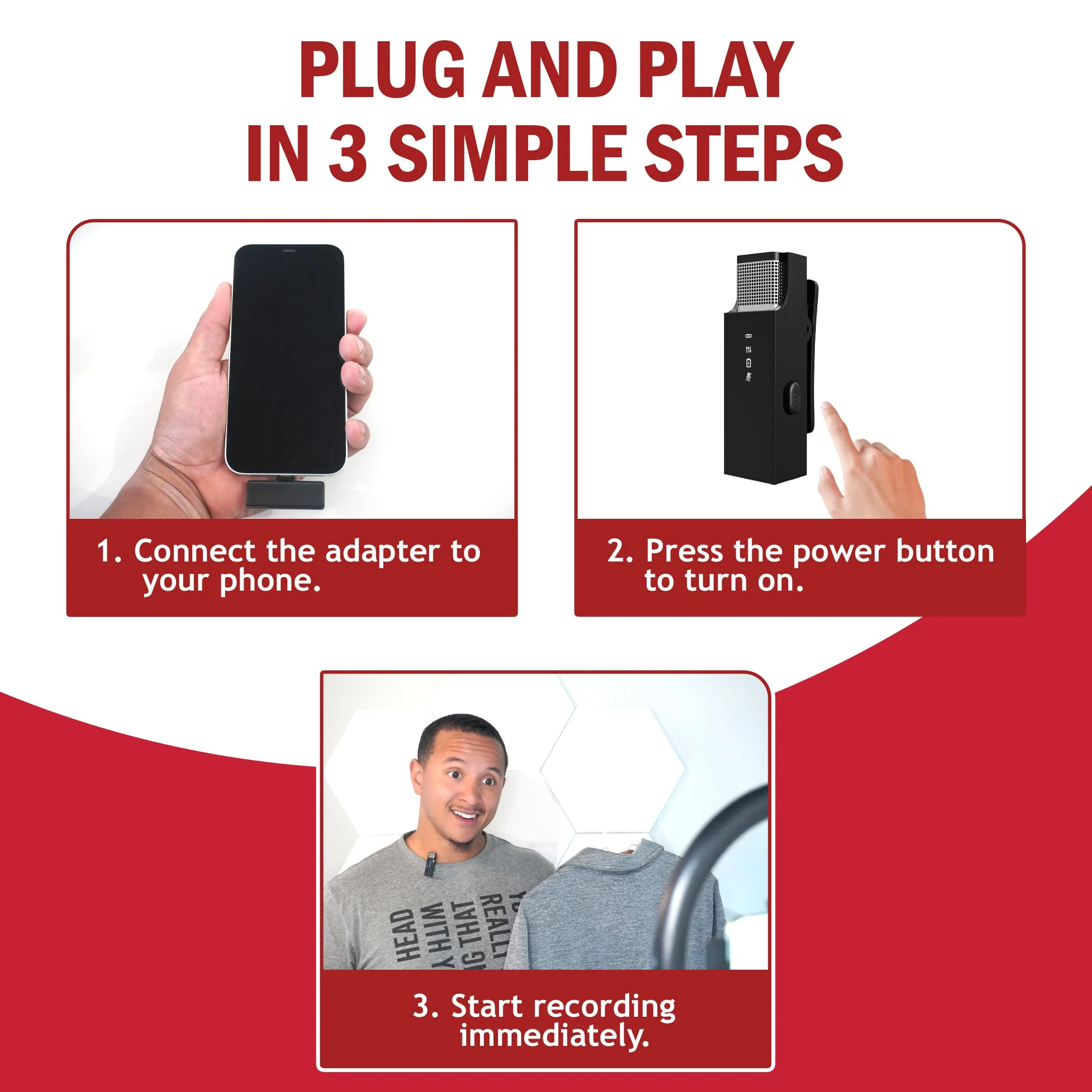 Wireless Lavalier Microphone for iPhone and All Devices - Single 2.4Ghz Mic, Audio w/Noise Canceling - Long Range Up to 175ft - Easy to Use for Video Recording, Podcast - Image 5