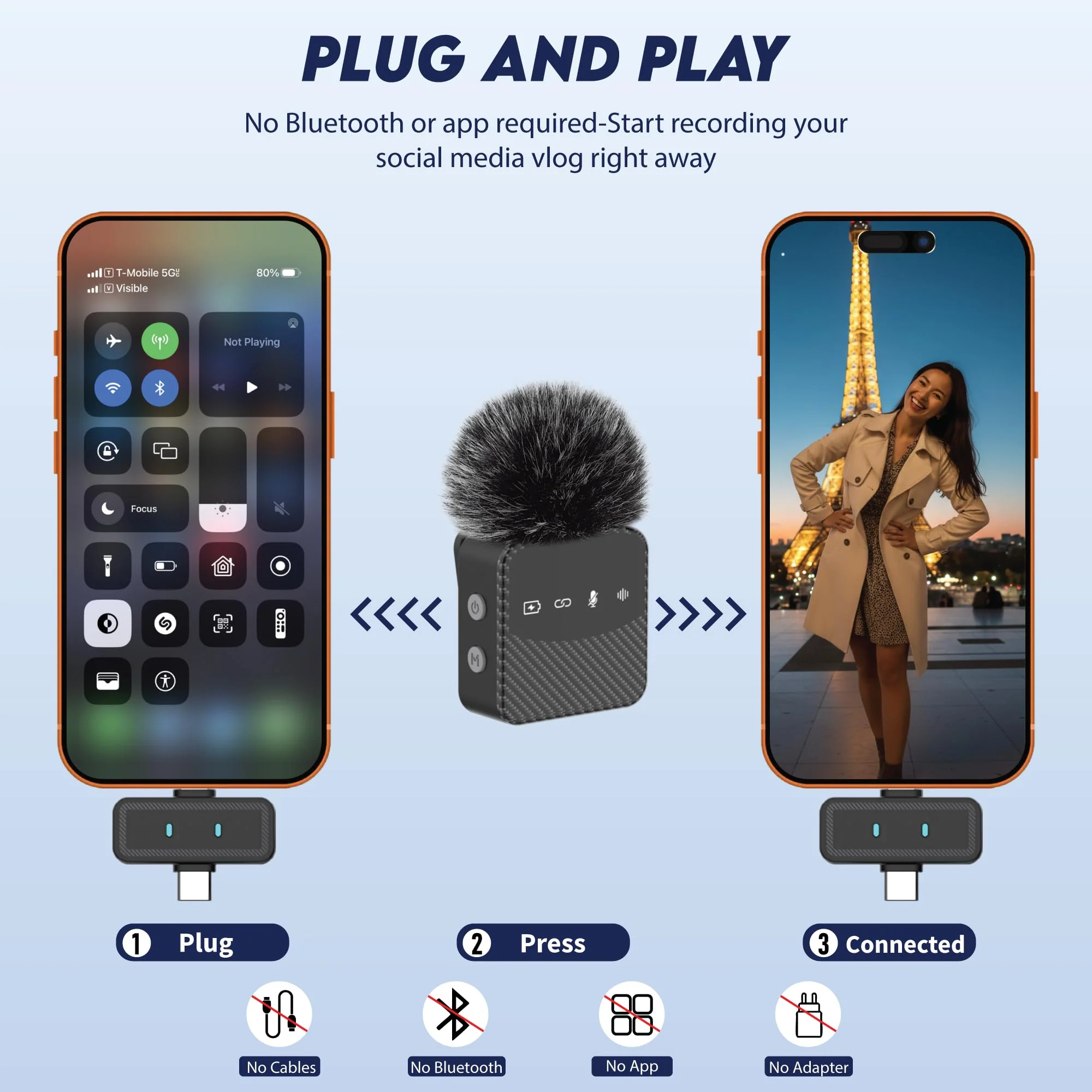 Wireless Lavalier Microphone for iPhone & Android, Auto-Pairing Noise-Reduction Clip-On Mini-Mic with Charging Case, Headphone Monitoring, Wide Compatibility for Recording & Vlogging - Image 3