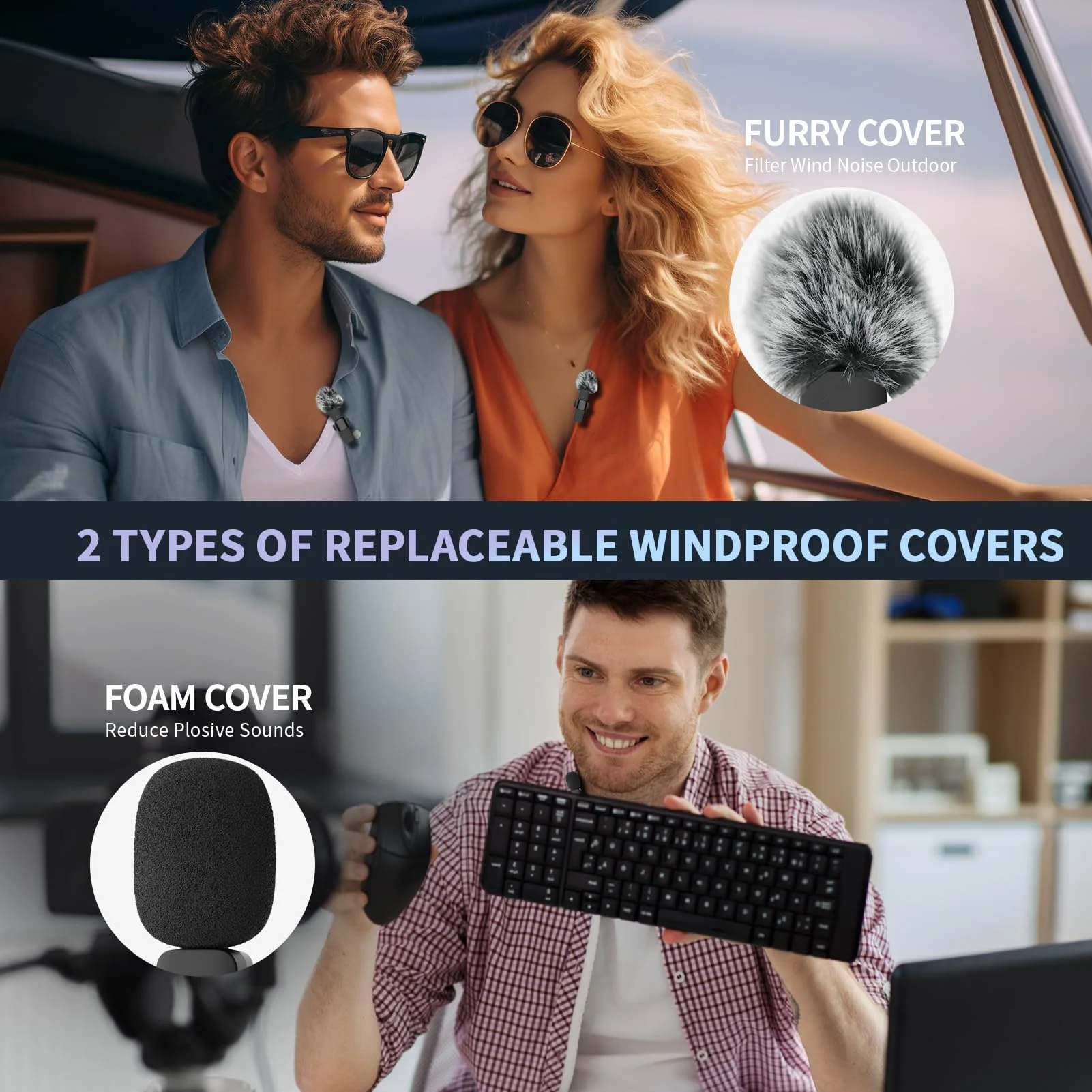 Wireless Lavalier Microphone for iPhone Android Camera with Furry Windproof Covers, Dual Lavalier Microphone for Interviews, Live Streaming, YouTube, TikTok, Plug-Play, 3-in-1 Receiver 3 in 1 - Image 3