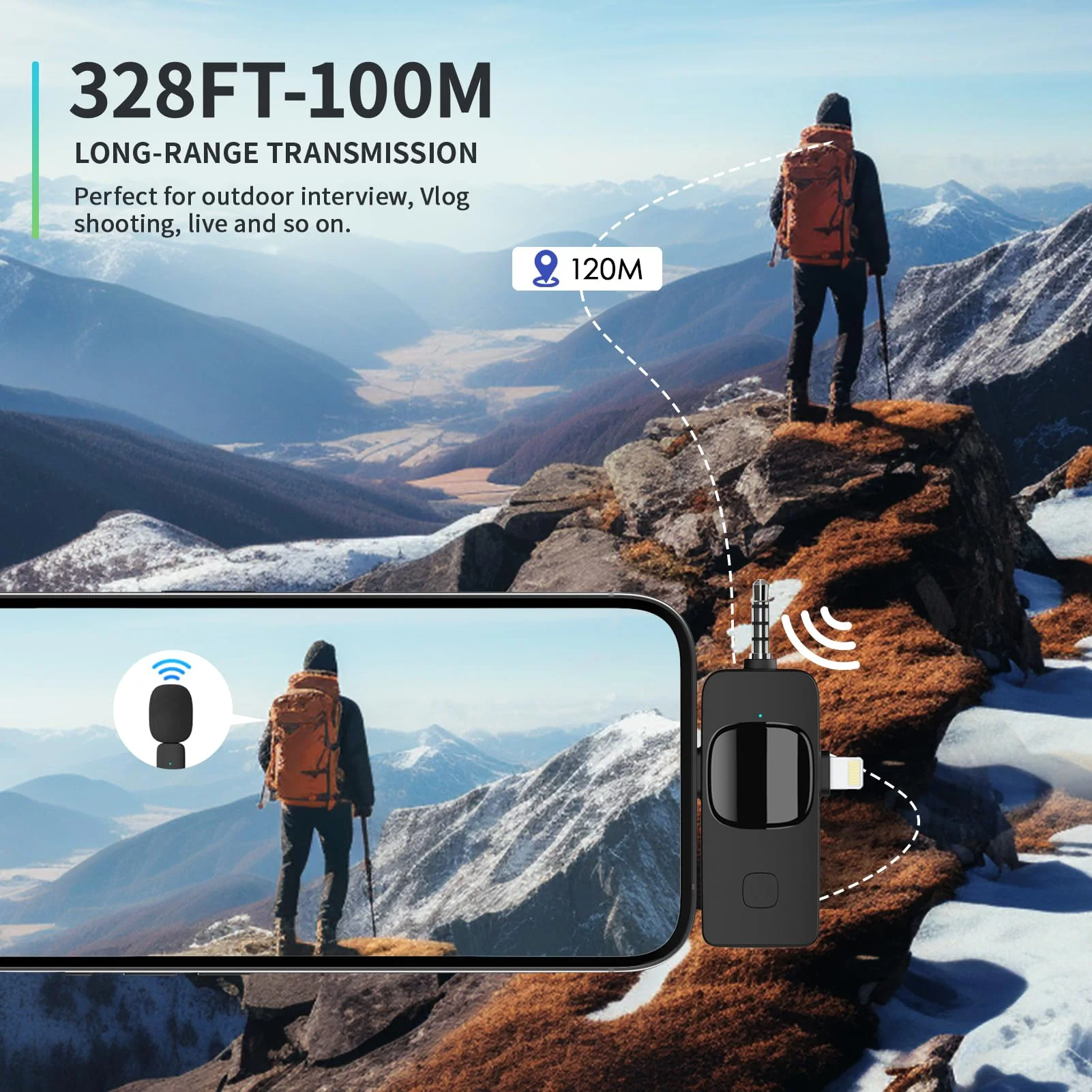 Wireless Lavalier Microphone for iPhone Android Camera with Furry Windproof Covers, Dual Lavalier Microphone for Interviews, Live Streaming, YouTube, TikTok, Plug-Play, 3-in-1 Receiver 3 in 1 - Image 4