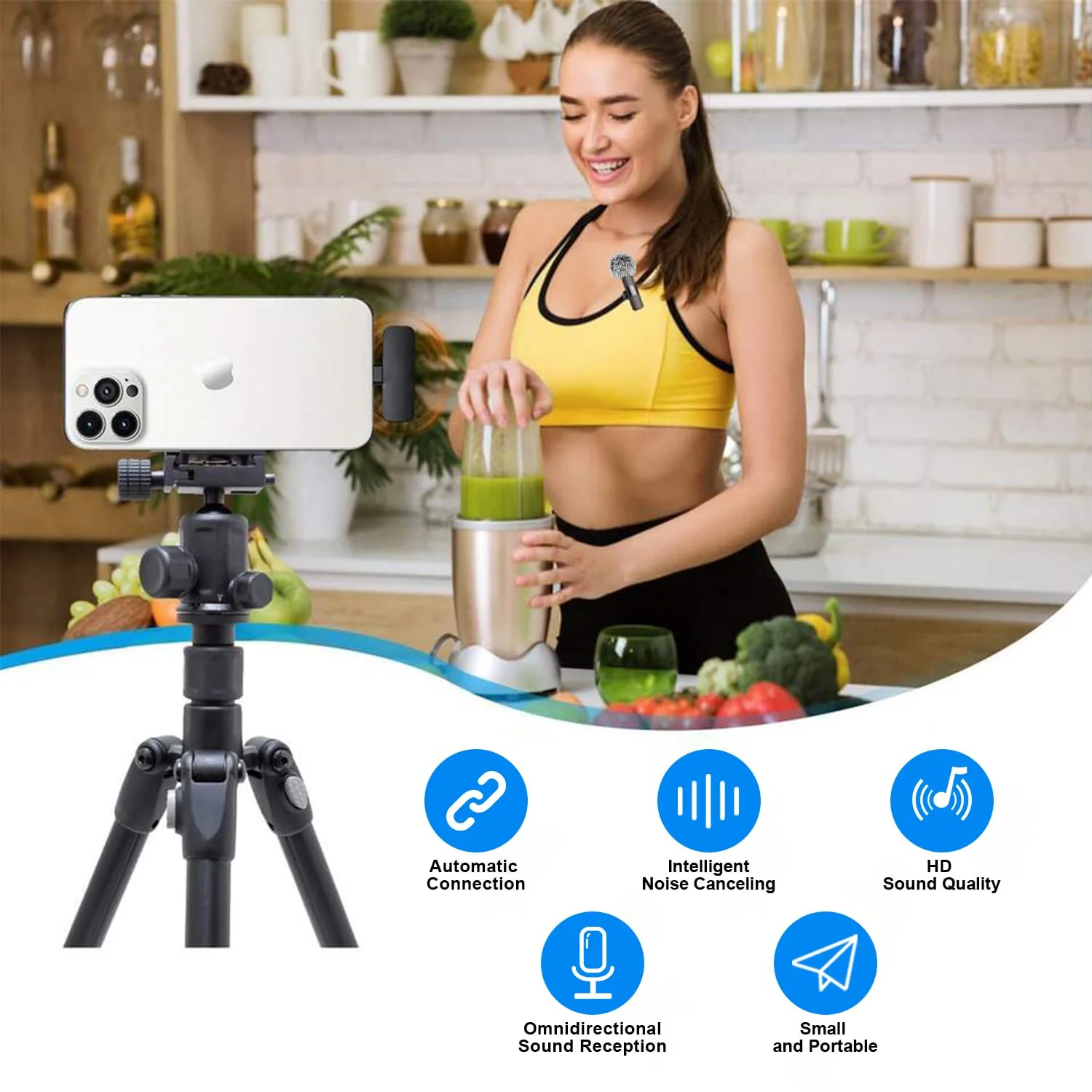 Wireless Lavalier Microphone for iPhone - Android, iPad, Tablets, Bluetooth Mini Microphone with Noise Canceling,65FT Transmission,6H Battery Life, Professional Lapel Mic for Video Recording - Image 2