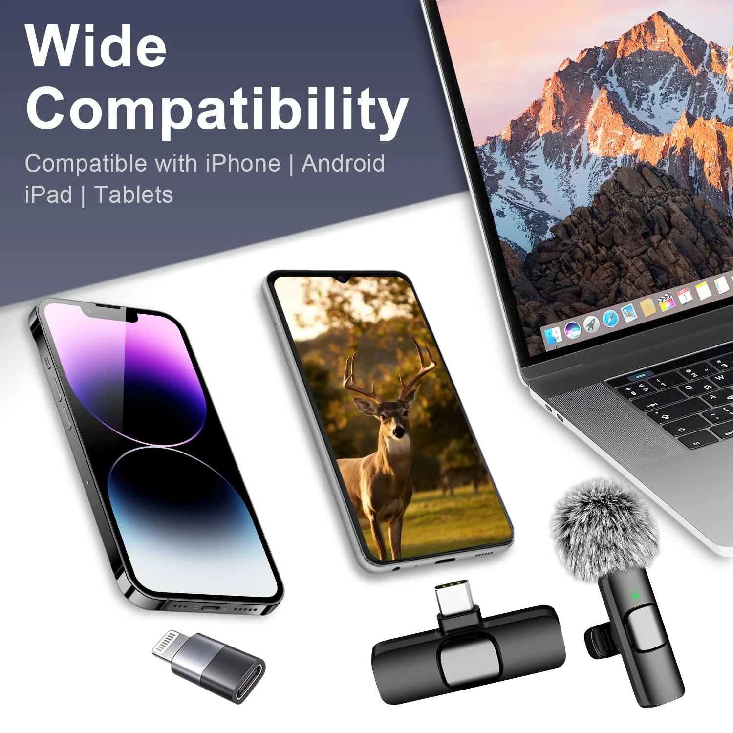 Wireless Lavalier Microphone for iPhone - Android, iPad, Tablets, Bluetooth Mini Microphone with Noise Canceling,65FT Transmission,6H Battery Life, Professional Lapel Mic for Video Recording - Image 3