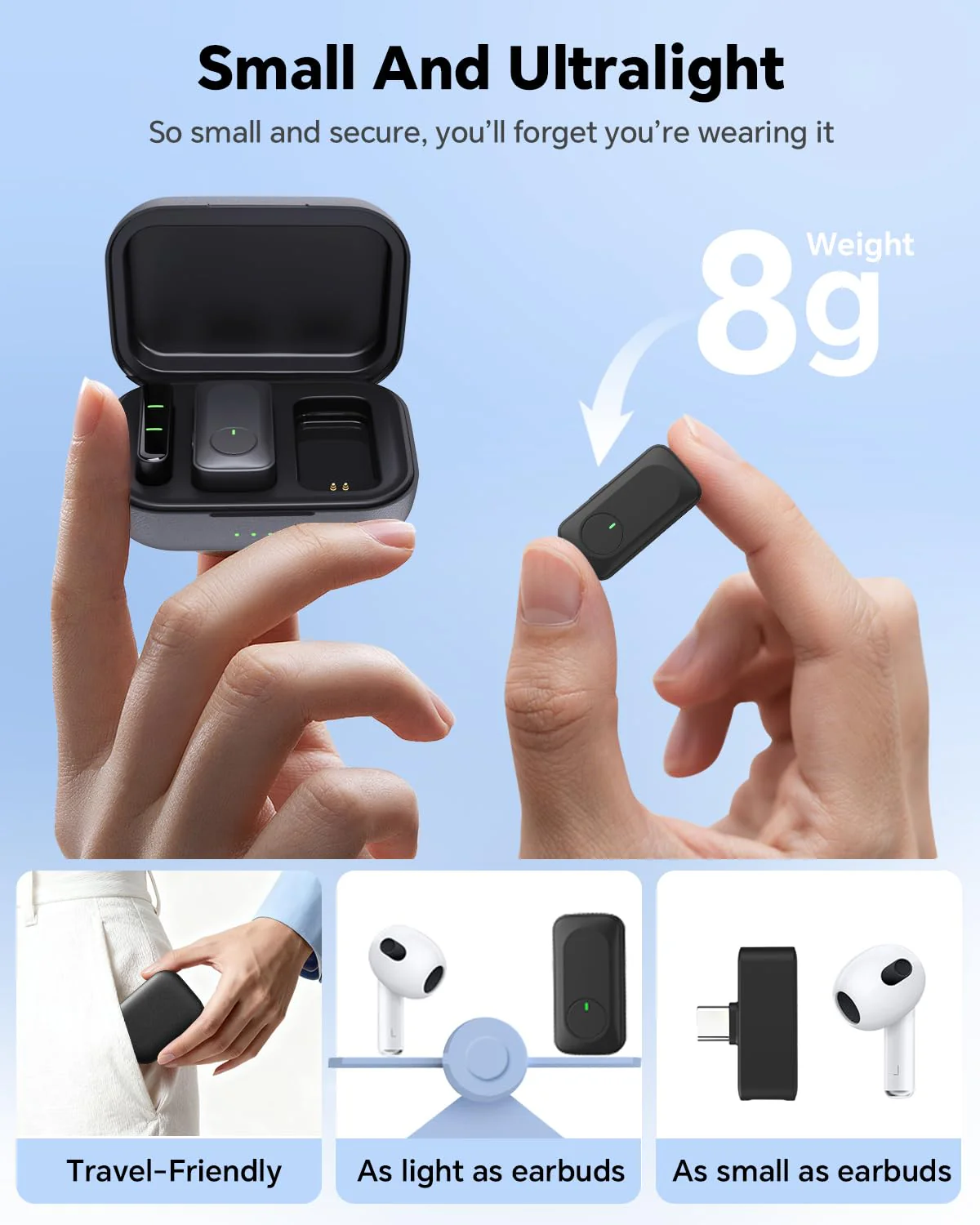 Wireless Lavalier Microphone for iPhone/Android Phone/Laptop/PC, Mini Lapel Mic with 50H Battery Life Charging Case, 100FT Range and Noise Reduction, for Video Recording, Streaming, TikTok - Image 2