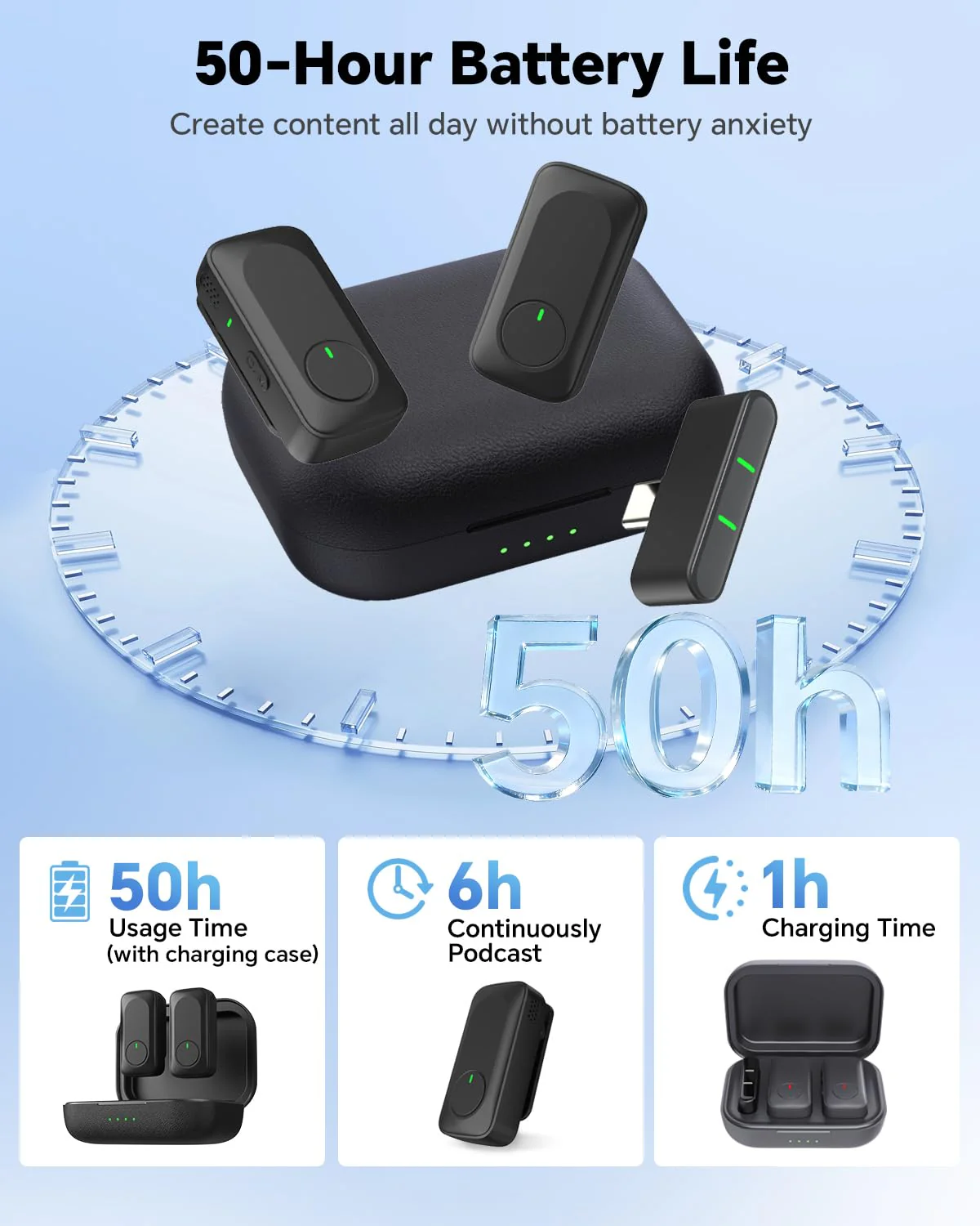 Wireless Lavalier Microphone for iPhone/Android Phone/Laptop/PC, Mini Lapel Mic with 50H Battery Life Charging Case, 100FT Range and Noise Reduction, for Video Recording, Streaming, TikTok - Image 3