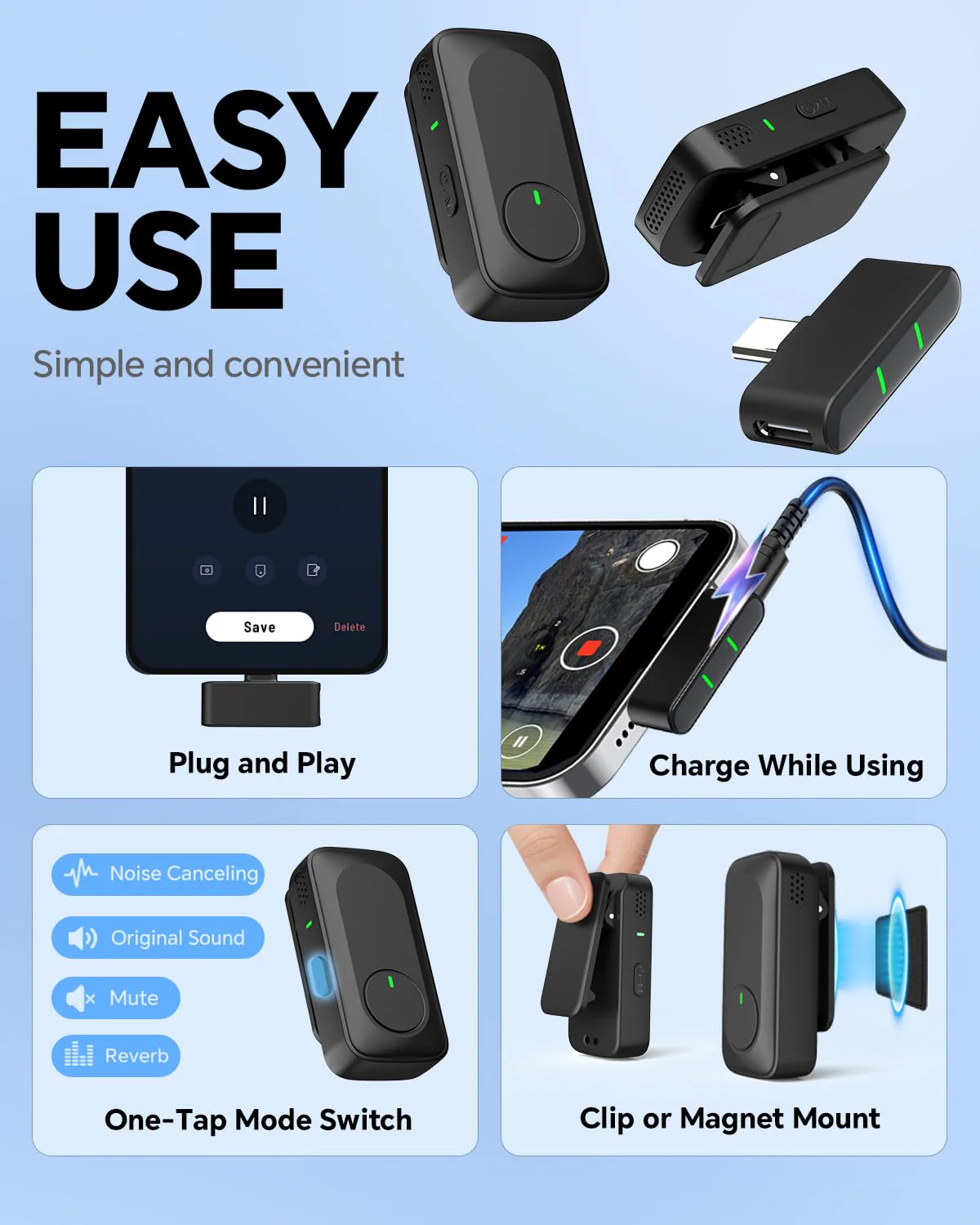 Wireless Lavalier Microphone for iPhone/Android Phone/Laptop/PC, Mini Lapel Mic with 50H Battery Life Charging Case, 100FT Range and Noise Reduction, for Video Recording, Streaming, TikTok - Image 6