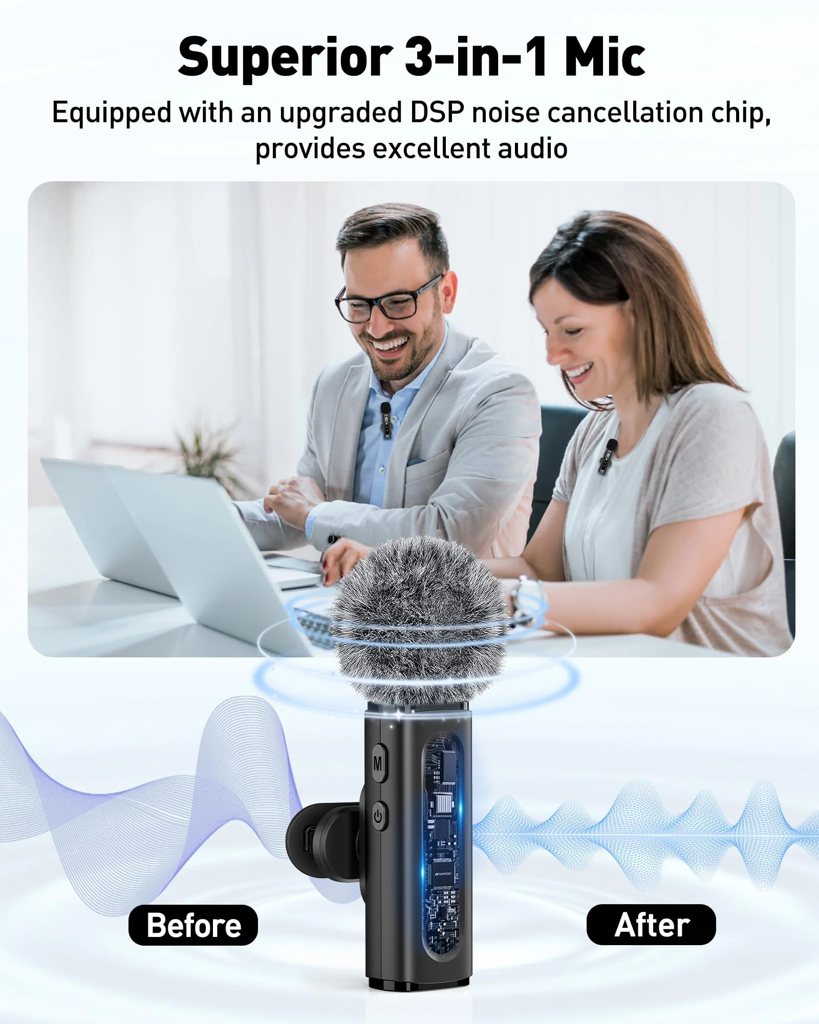 Wireless Lavalier Microphone for iPhone, Android, USB C, PC, Camera Video Recording 4 in 1 Clip-on Mics with Rotatable Clip&Denoise Recording, for Vlog Tiktok YouTube Podcast Content Creator 3in1 Black3 - Image 3