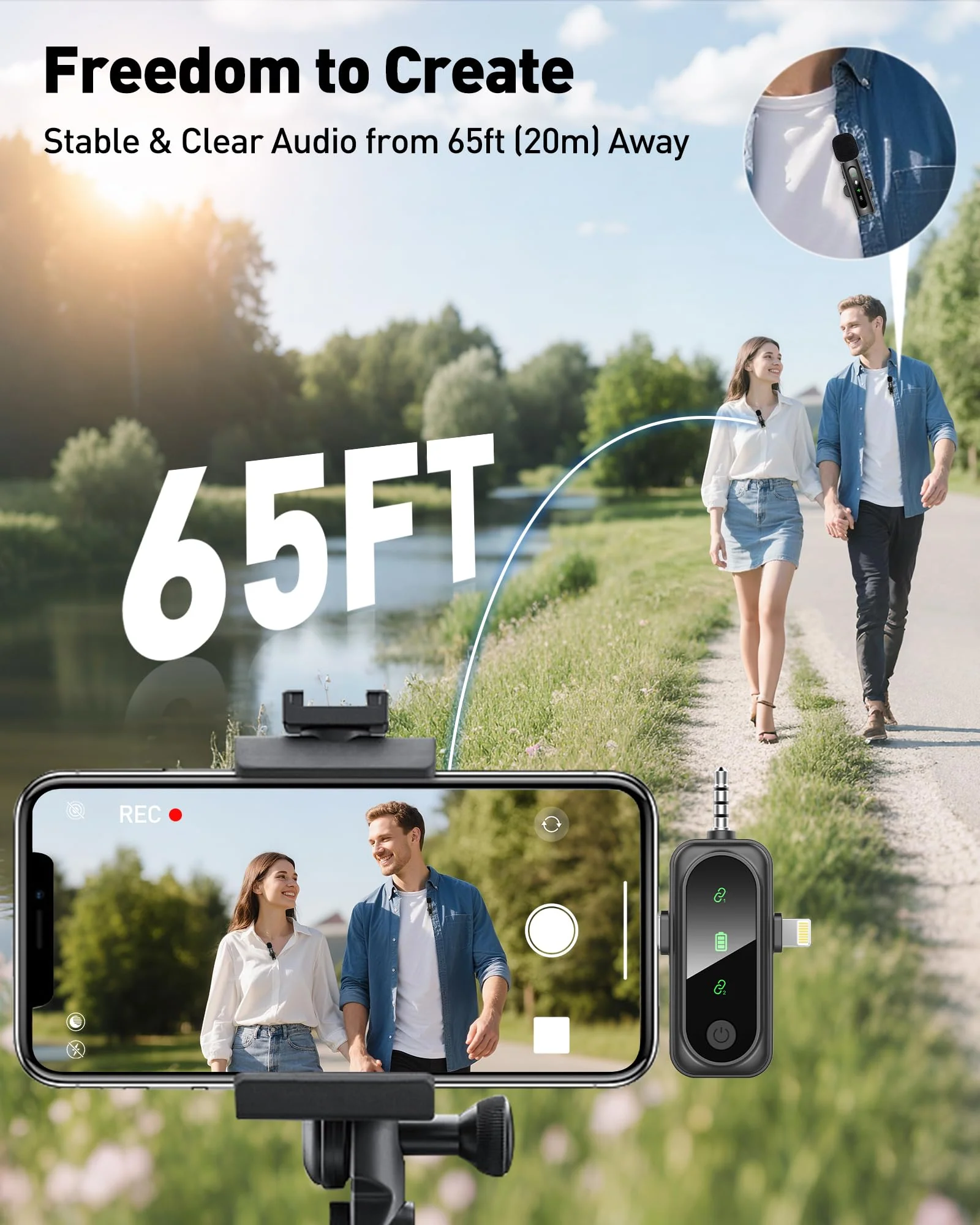 Wireless Lavalier Microphone for iPhone, Android, USB C, PC, Camera Video Recording 4 in 1 Clip-on Mics with Rotatable Clip&Denoise Recording, for Vlog Tiktok YouTube Podcast Content Creator 3in1 Black3 - Image 7