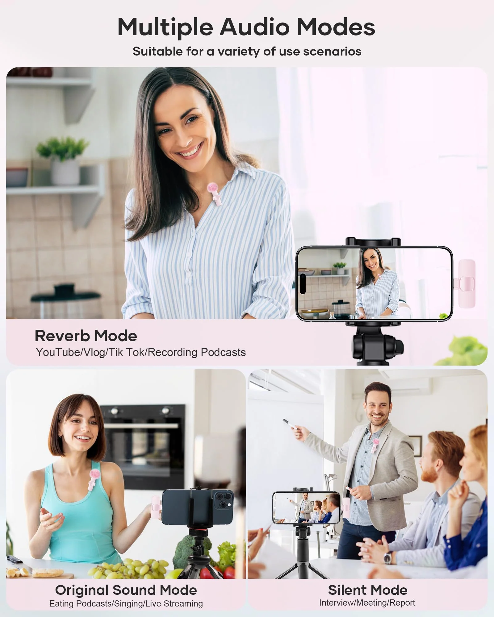 Wireless Lavalier Microphone for iPhone iPad and Android Phone, 2 Pack Lapel Mic Plug and Play Wireless Mic Noise Reduction Microphone for Video Recording Interview Podcast Vlog YouTube Tiktok (Pink) Without Case Pink - Image 3