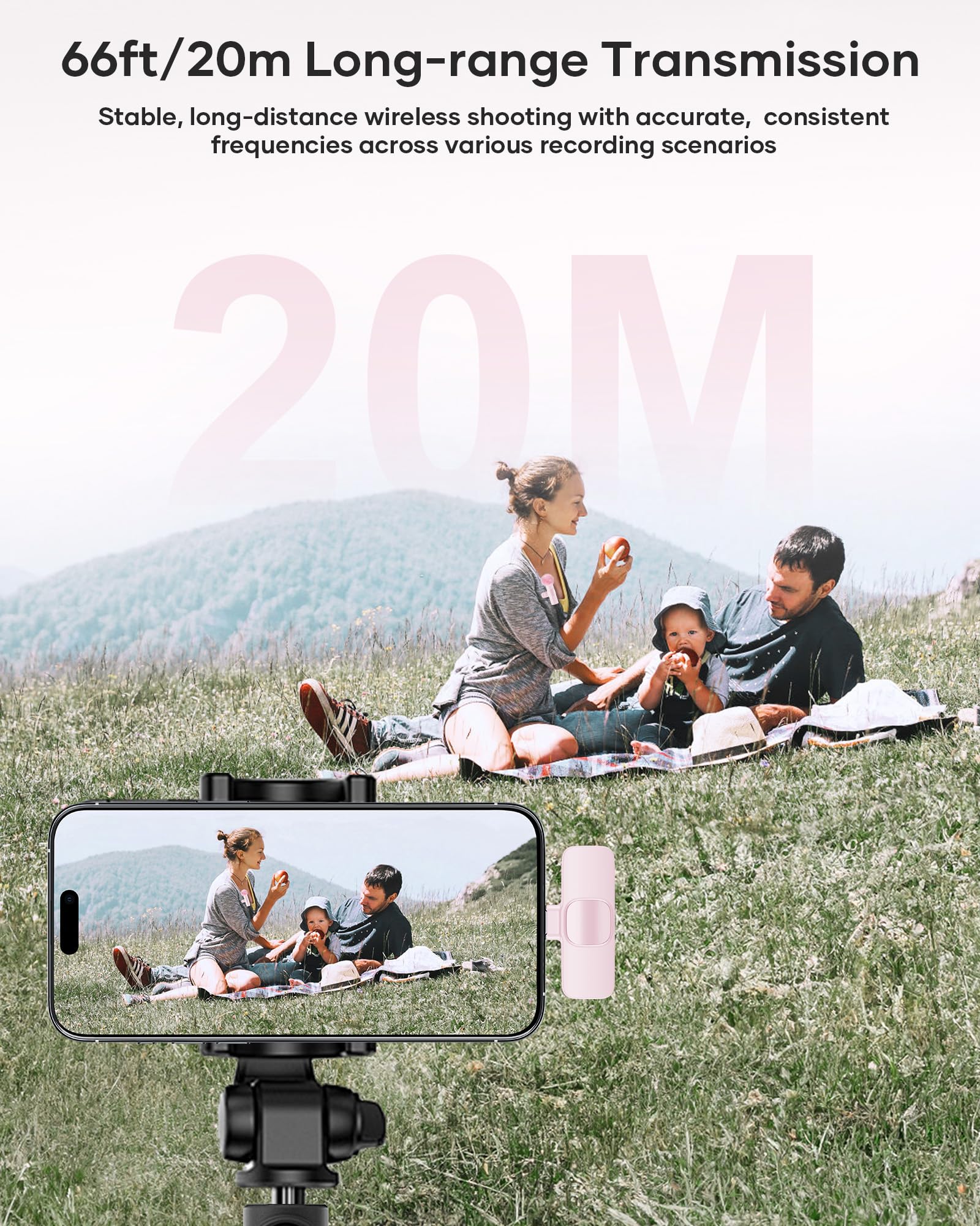 Wireless Lavalier Microphone for iPhone iPad and Android Phone, 2 Pack Lapel Mic Plug and Play Wireless Mic Noise Reduction Microphone for Video Recording Interview Podcast Vlog YouTube Tiktok (Pink) Without Case Pink - Image 5