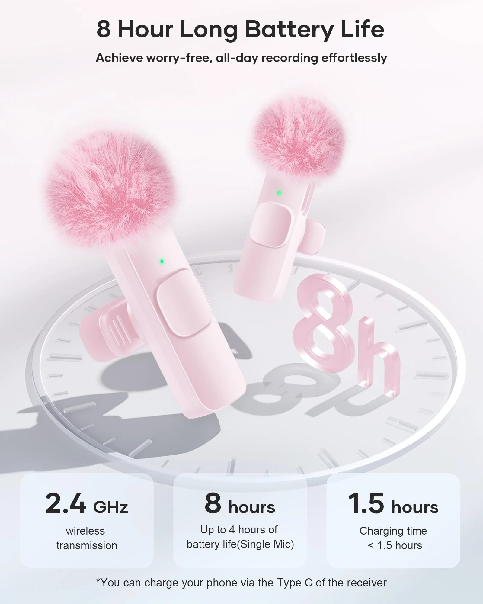 Wireless Lavalier Microphone for iPhone iPad and Android Phone, 2 Pack Lapel Mic Plug and Play Wireless Mic Noise Reduction Microphone for Video Recording Interview Podcast Vlog YouTube Tiktok (Pink) Without Case Pink - Image 6