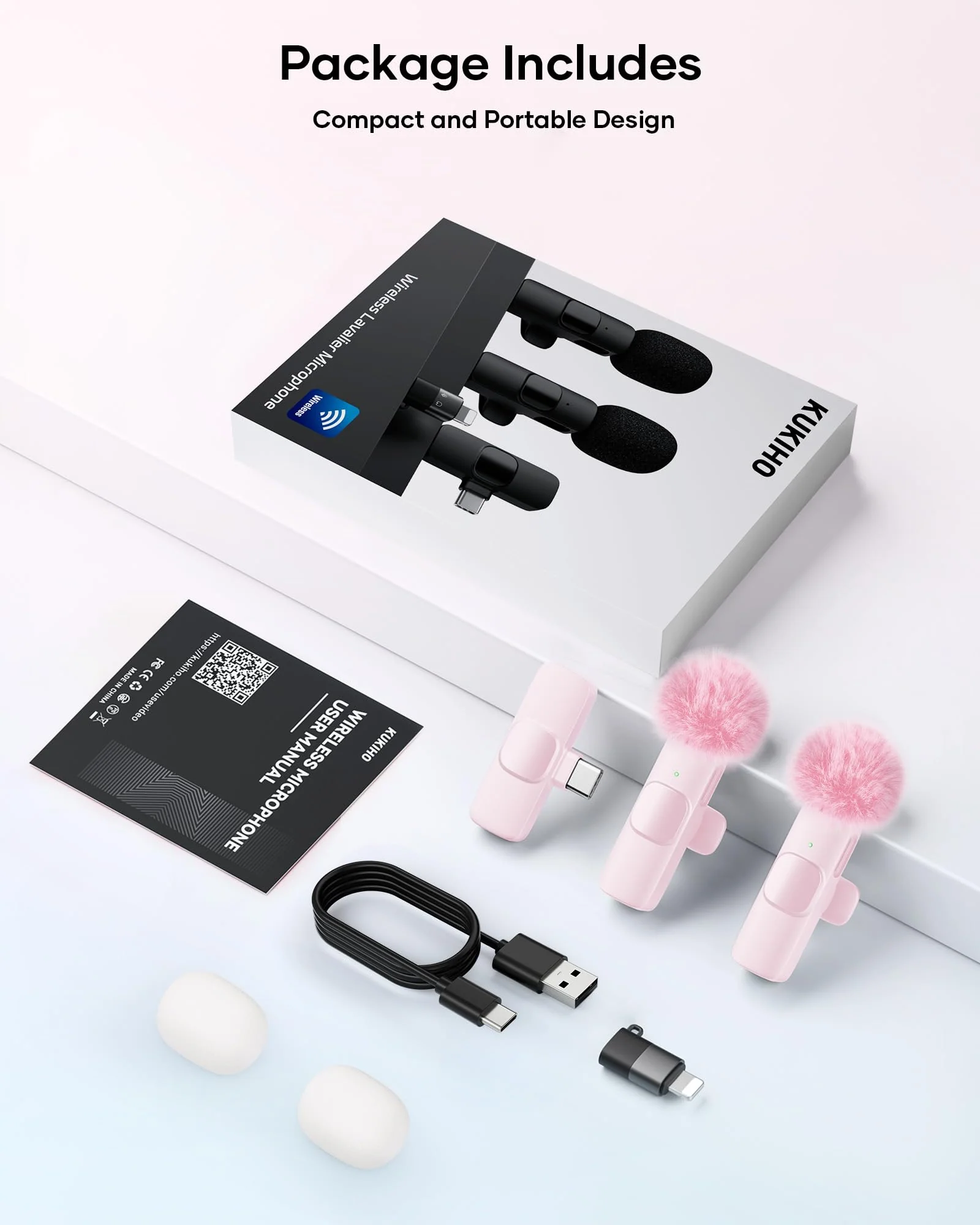 Wireless Lavalier Microphone for iPhone iPad and Android Phone, 2 Pack Lapel Mic Plug and Play Wireless Mic Noise Reduction Microphone for Video Recording Interview Podcast Vlog YouTube Tiktok (Pink) Without Case Pink - Image 9