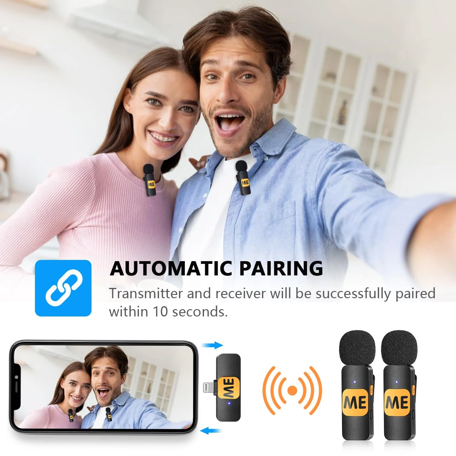 Wireless Lavalier Microphone for iPhone iPad Plug Play Lightning Microphones Mini Noise Cancellation Cordless Clip on Lapel Mic for Video Recording Interview Vlogging YouTube Live Streaming ME MIC-S2 - Image 3