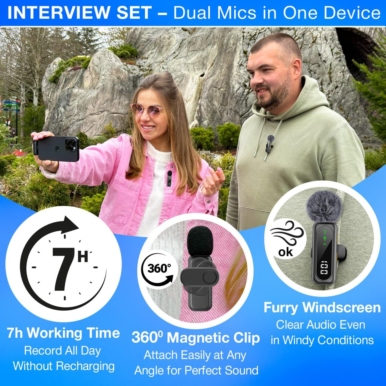 Wireless Lavalier Microphone for iPhone Mini Mic Android/Tablet/PC Video Recording Clip-on Mics with Rotatable Clip&Denoise Recording, Ideal for Vlog Tiktok Youtube Podcast Content Creator - Image 2