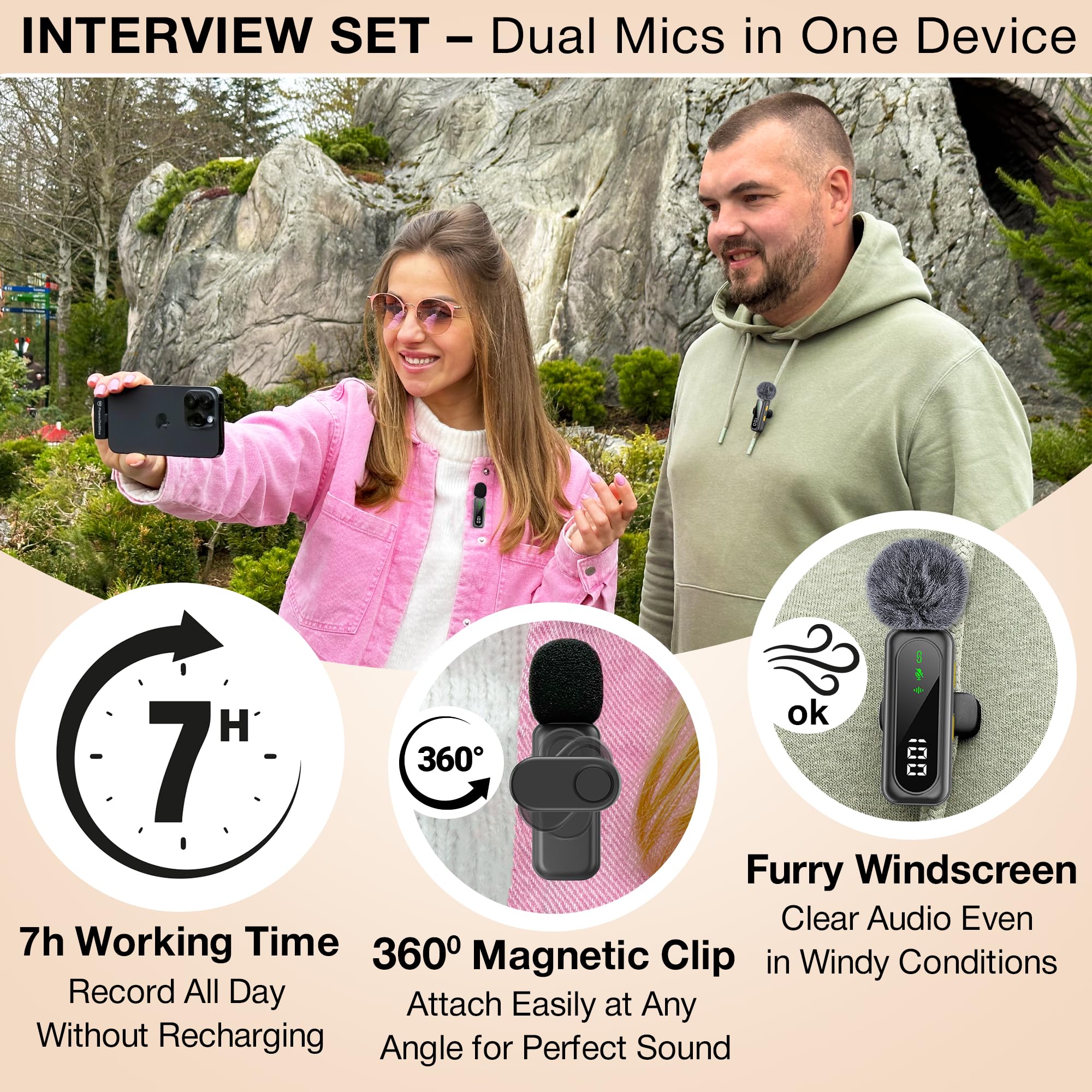 Wireless Lavalier Microphone for iPhone Mini Mic Android/Tablet/PC Video Recording Clip-on Mics with Rotatable Clip&Denoise Recording, Ideal for Vlog Tiktok Youtube Podcast Content Creator Wireless USB C - Image 2