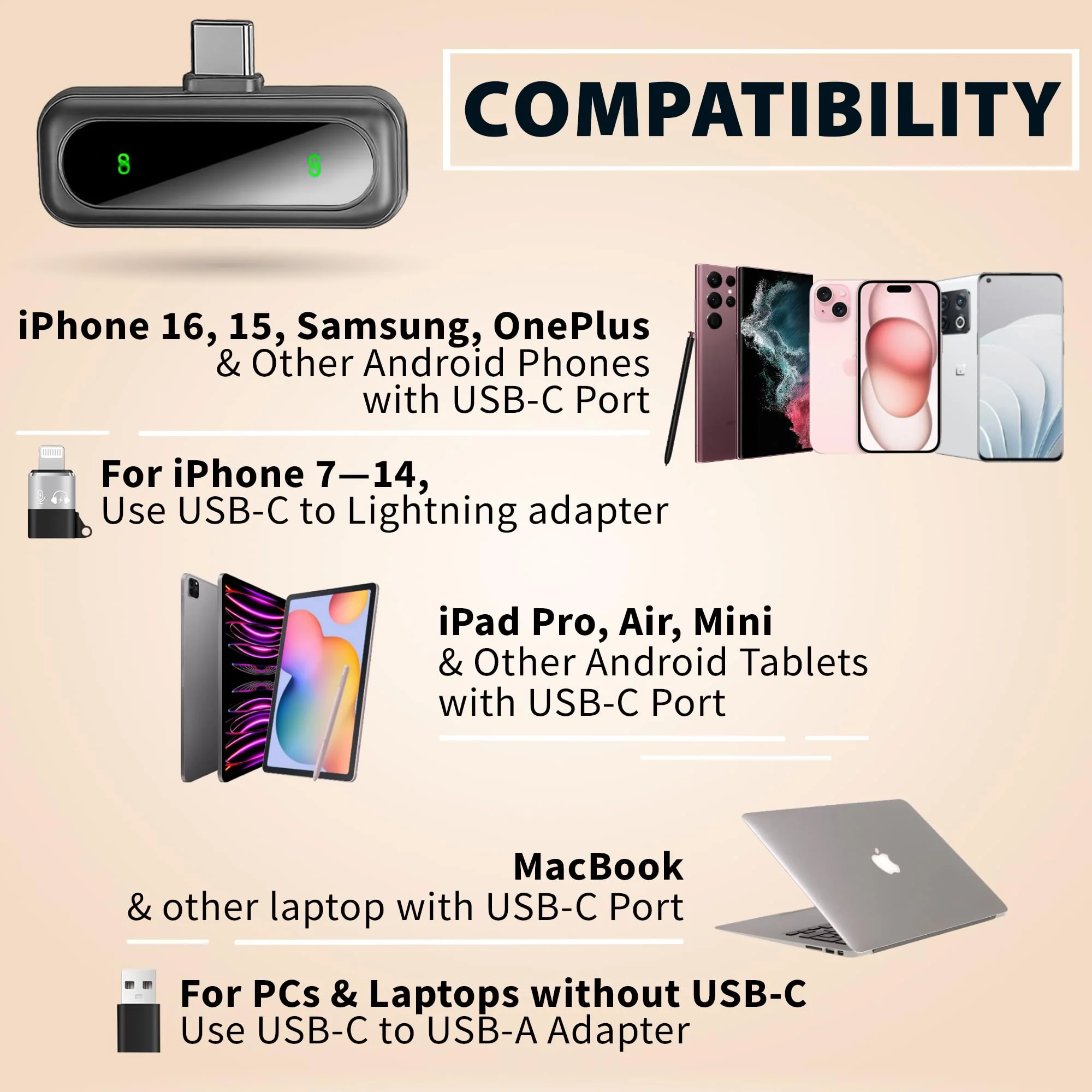 Wireless Lavalier Microphone for iPhone Mini Mic Android/Tablet/PC Video Recording Clip-on Mics with Rotatable Clip&Denoise Recording, Ideal for Vlog Tiktok Youtube Podcast Content Creator Wireless USB C - Image 5