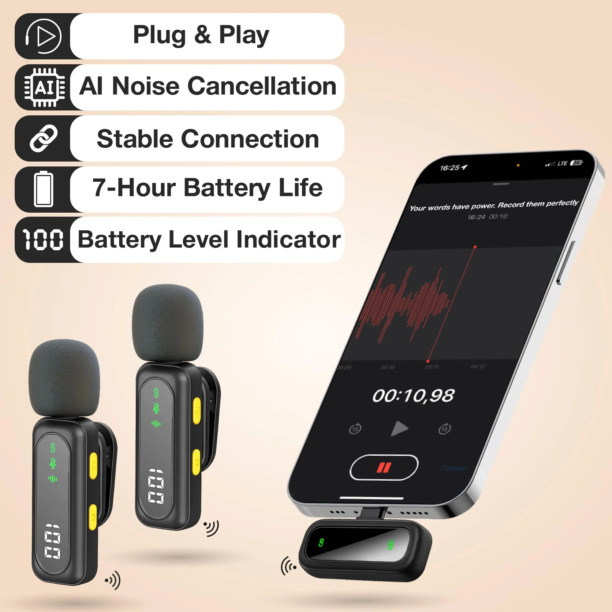 Wireless Lavalier Microphone for iPhone Mini Mic Android/Tablet/PC Video Recording Clip-on Mics with Rotatable Clip&Denoise Recording, Ideal for Vlog Tiktok Youtube Podcast Content Creator Wireless USB C - Image 6