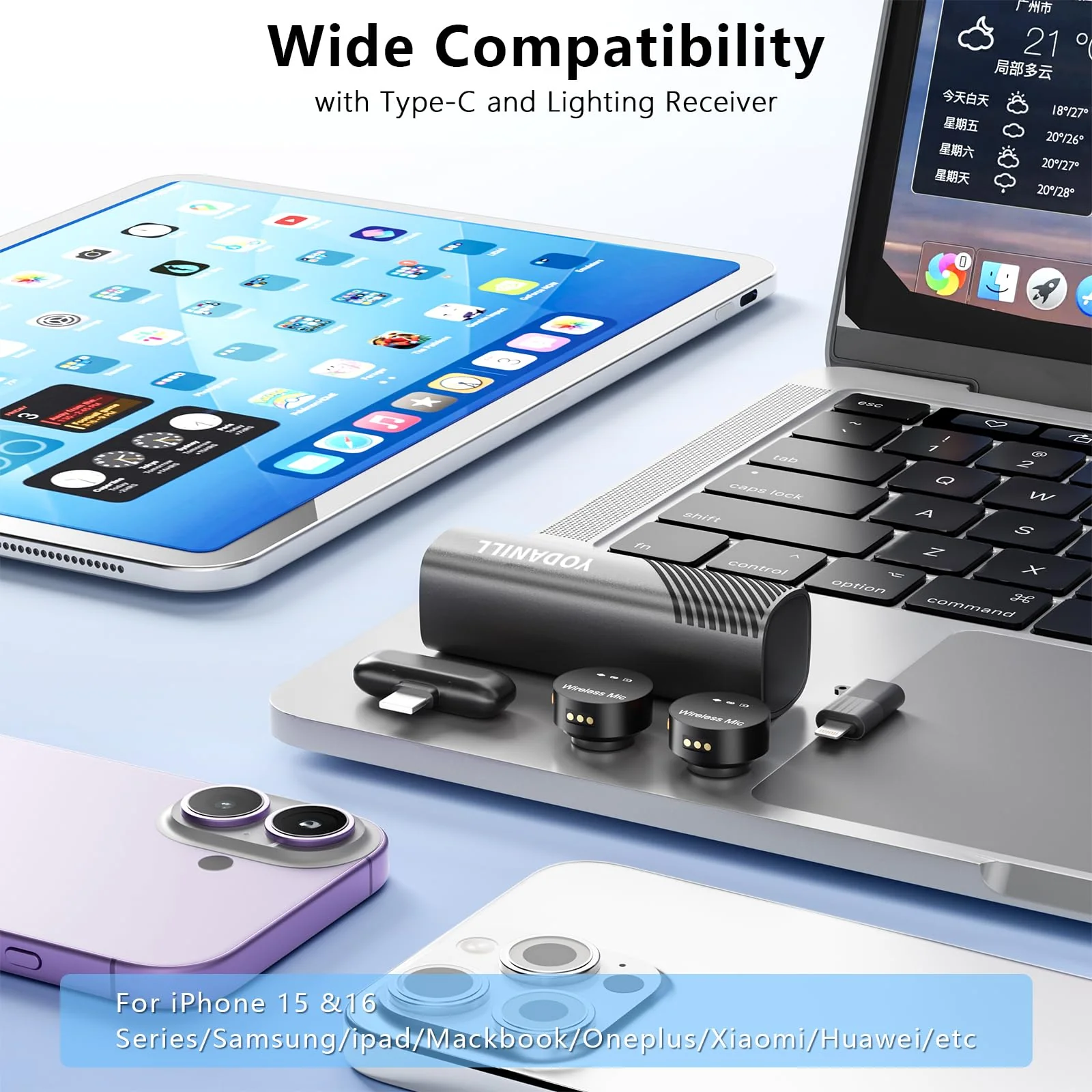 Wireless lavalier Microphone，Mini Microphone AI Noise Cancel Vocal Type-C & Lightning Plug-Play 36H with Sound Modules Charging Case,165ft Clip-on Processors Lapel Mic for All Iphone,Android,Tablet - Image 2