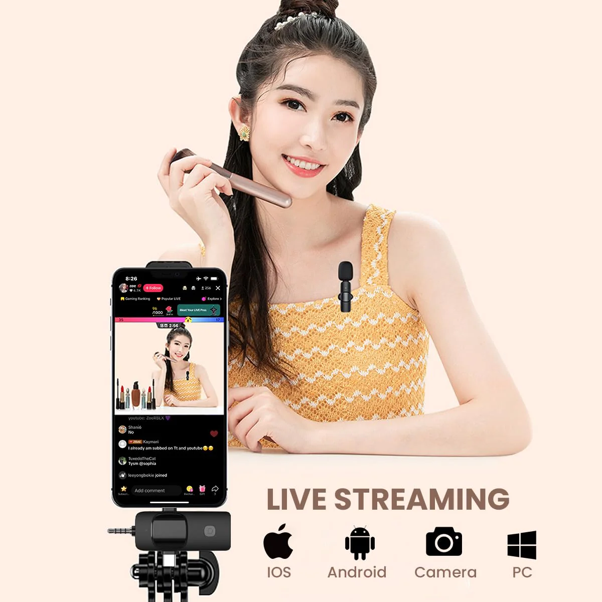 Wireless Lavalier Microphone, Professional Wireless Lavalier Lapel Mic, Portable Clip Mini Mic for Interview/Vlog/Livestream/Podcast/Teaching, Audio & Video for iPhone, Android/Pad/Camera/Laptop - Image 2