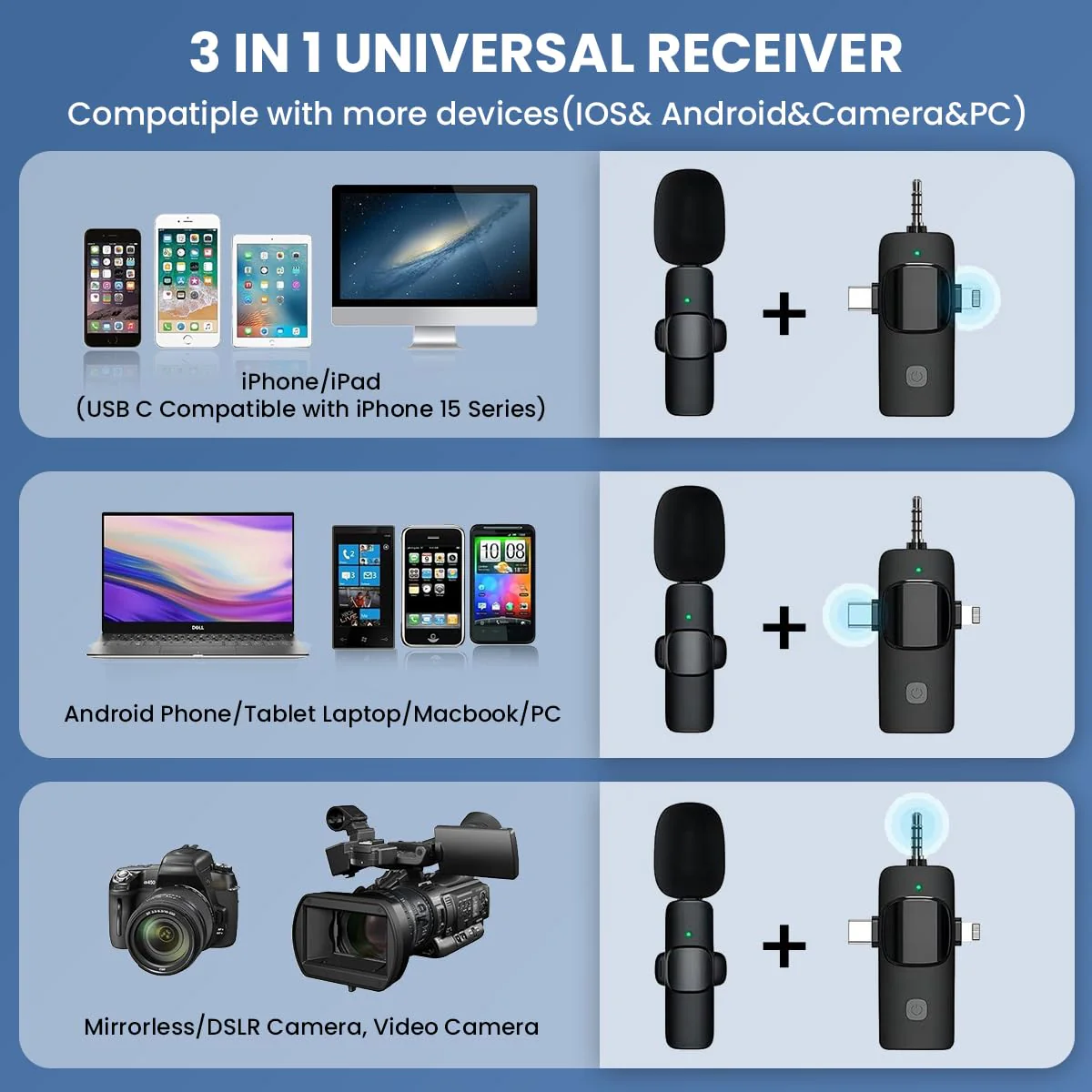 Wireless Lavalier Microphone, Professional Wireless Lavalier Lapel Mic, Portable Clip Mini Mic for Interview/Vlog/Livestream/Podcast/Teaching, Audio & Video for iPhone, Android/Pad/Camera/Laptop - Image 3