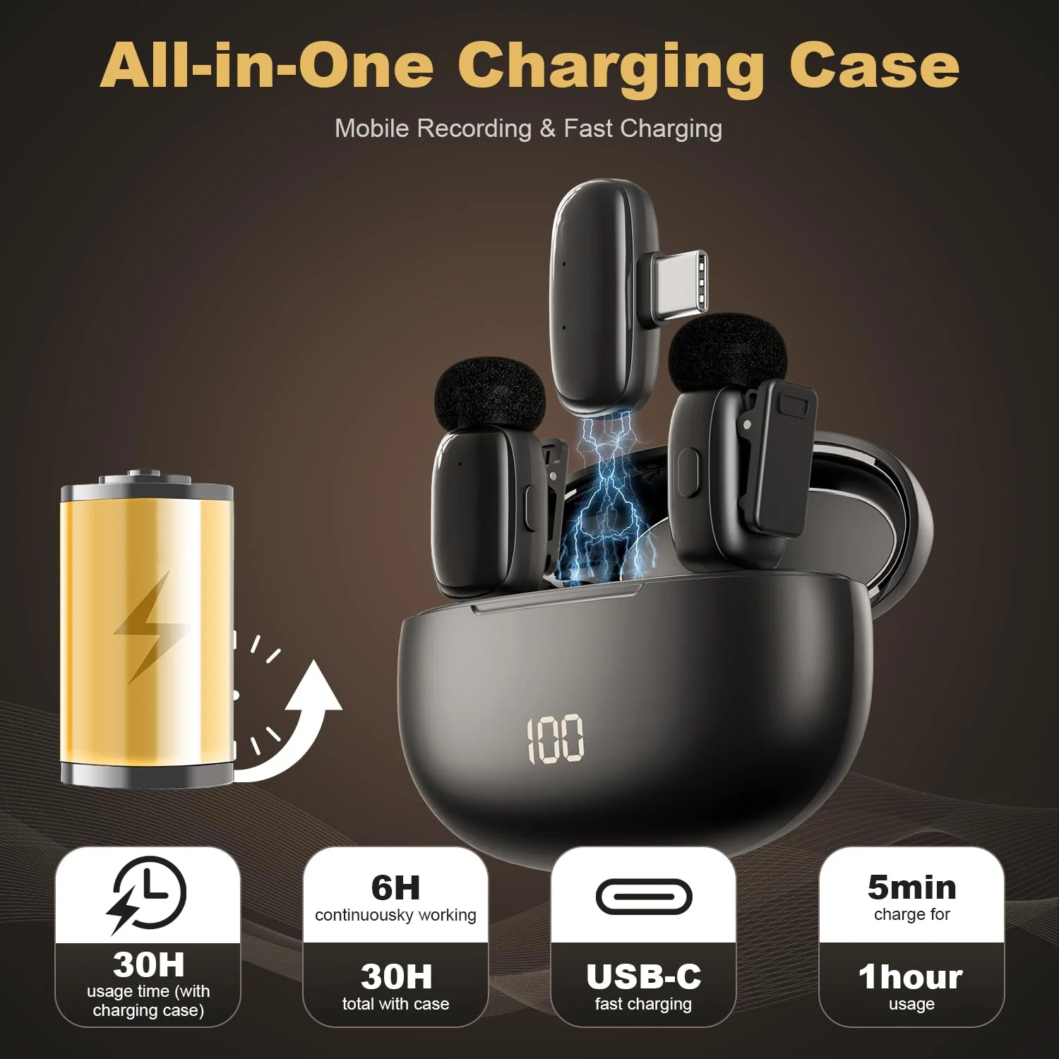 Wireless Lavalier Mini Microphone for iPhone ipad Android, 30H Long Battery Life, 100FT Wireless Range, Noise Cancellation, Plug & Play for Vlogging, Video Recording, Podcast, YouTube, TikTok J01 - Image 2