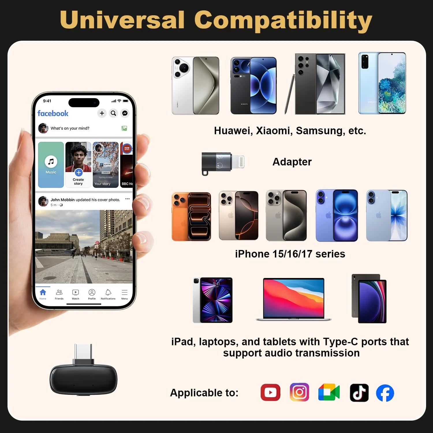 Wireless Lavalier Mini Microphone for iPhone ipad Android, 30H Long Battery Life, 100FT Wireless Range, Noise Cancellation, Plug & Play for Vlogging, Video Recording, Podcast, YouTube, TikTok J01 - Image 4