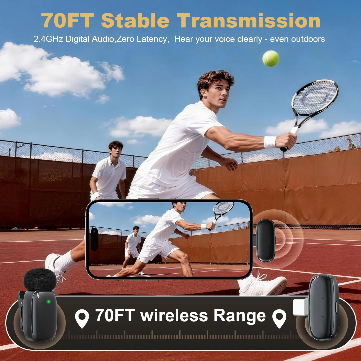 Wireless Lavalier Mini Microphone for iPhone ipad Android, 30H Long Battery Life, 100FT Wireless Range, Noise Cancellation, Plug & Play for Vlogging, Video Recording, Podcast, YouTube, TikTok J01 - Image 8