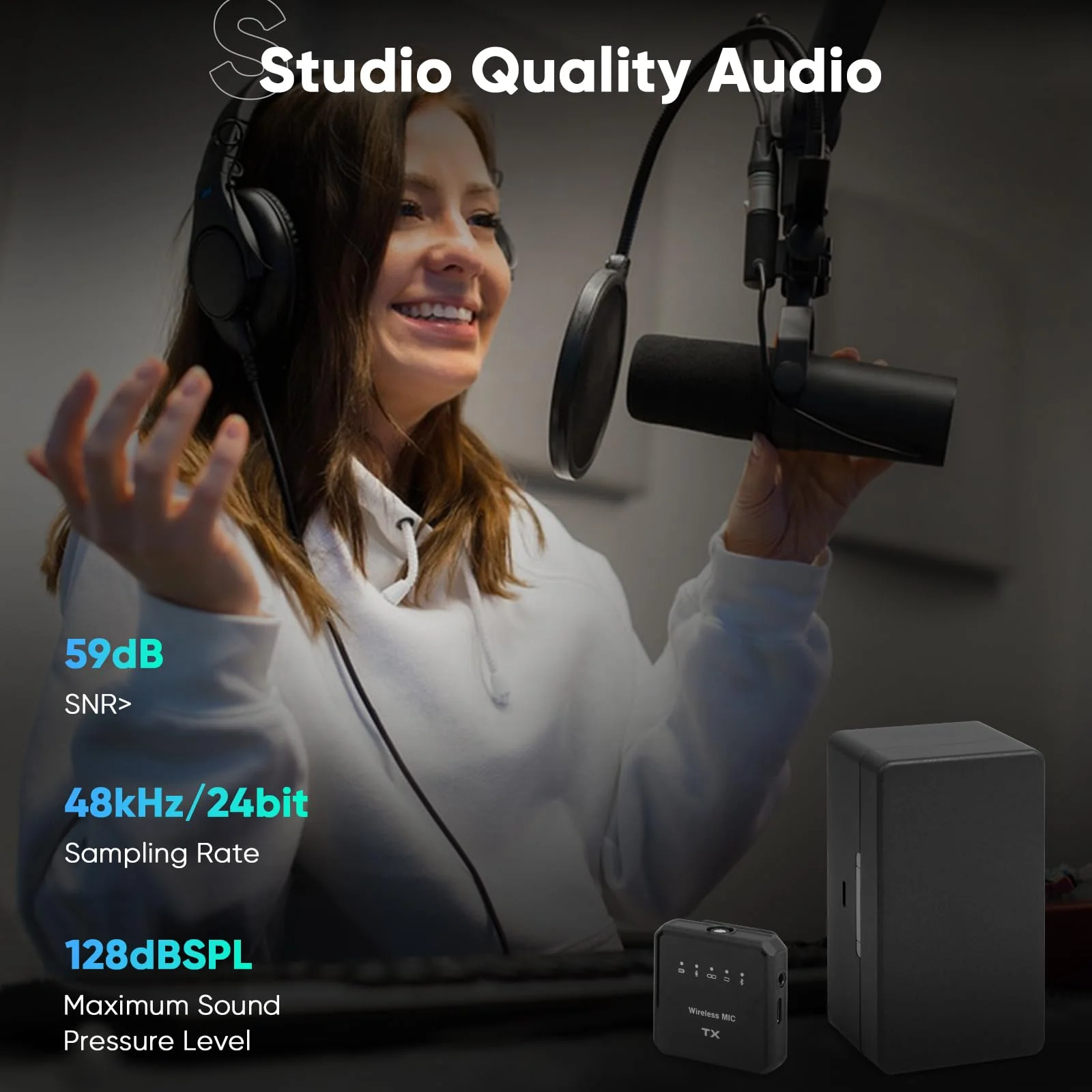 Wireless Microphone, 100m (328 ft.) Range Bluetooth Microphone, 24-Hour Battery, Noise Cancellation, Wireless Microphone for PC, iPhone, Andriod,lav mic，MIC Wireless - Image 2