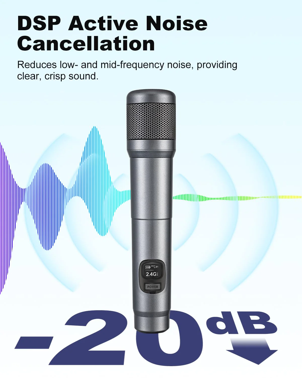 Wireless Microphone, Dual Handheld Dynamic Mic with Rechargeable Receiver, 40H Duration, 200ft Range, Plug and Play, Karaoke Microphone for Singing, Karaoke, Meeting, Church, Wedding - Image 2