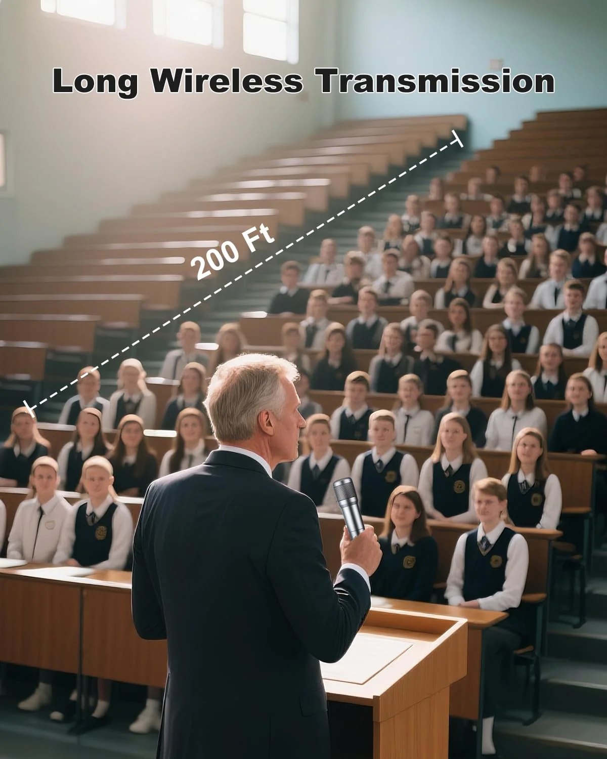 Wireless Microphone, Dual Handheld Dynamic Mic with Rechargeable Receiver, 40H Duration, 200ft Range, Plug and Play, Karaoke Microphone for Singing, Karaoke, Meeting, Church, Wedding - Image 3